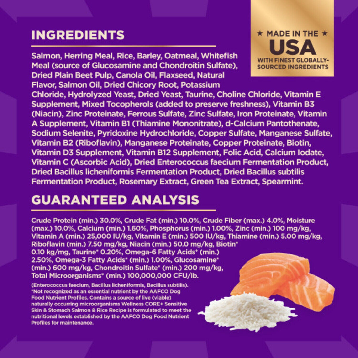 Wellness Core+ Sensitive Skin & Stomach Dry Dog Food With Freeze-Dried Pieces, Wholesome Grains, High Protein, Natural Salmon & Rice Recipe, 18-Lb