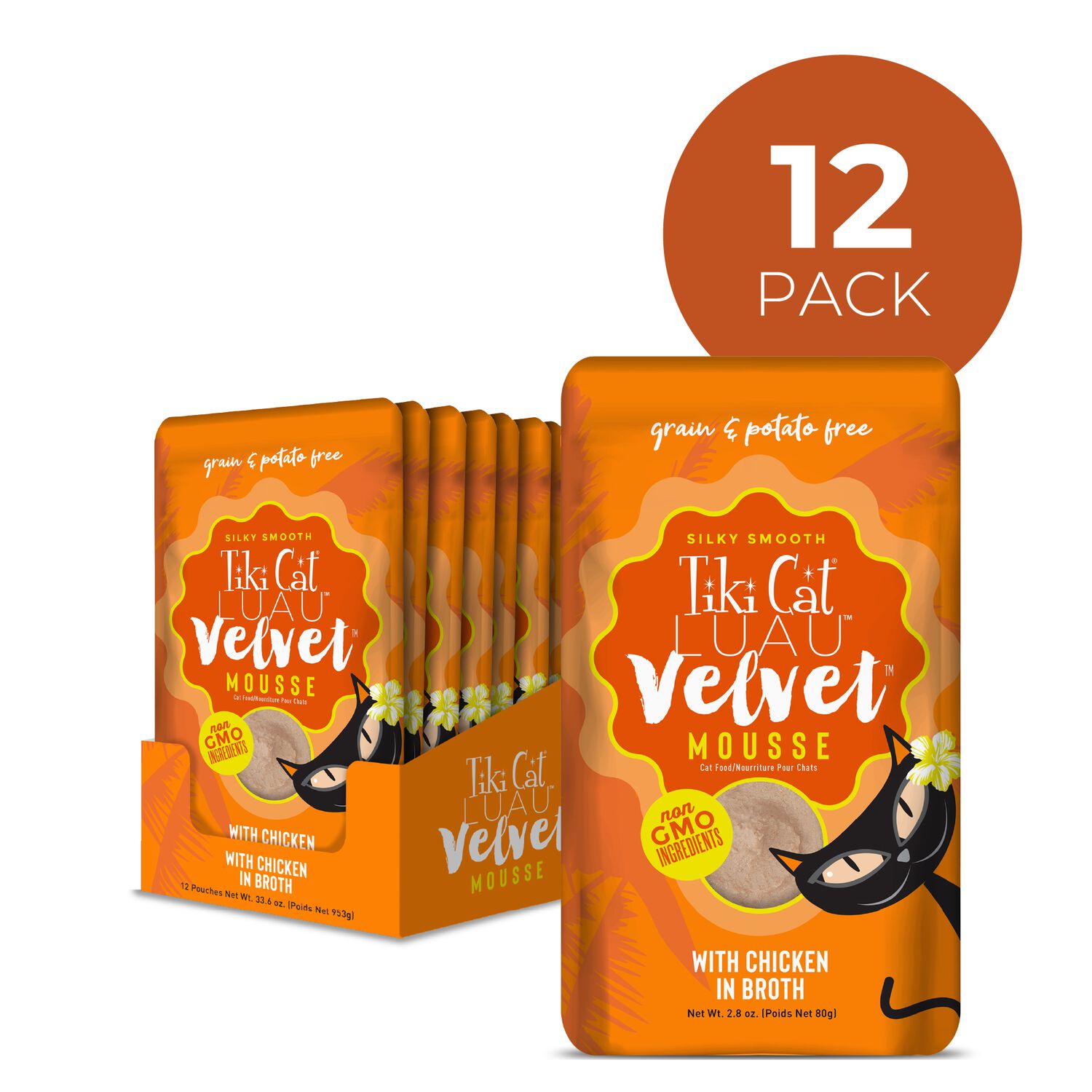 Tiki Cat Luau Velvet Mousse Wet Cat Food, Chicken, 2.8-Oz Pouch 12-Count