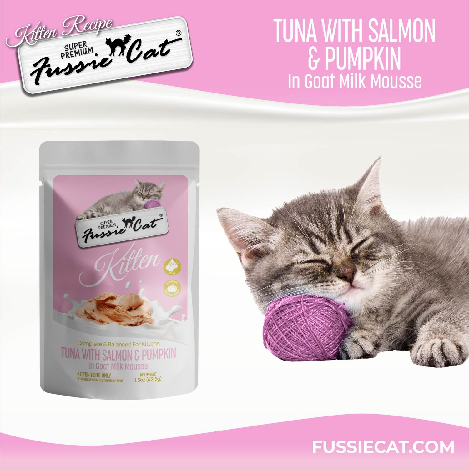 Fussie Cat Super Premium Tuna With Salmon & Pumpkin In Goat Milk Mouse Wet Cat Food For Kittens, 1.5-Oz