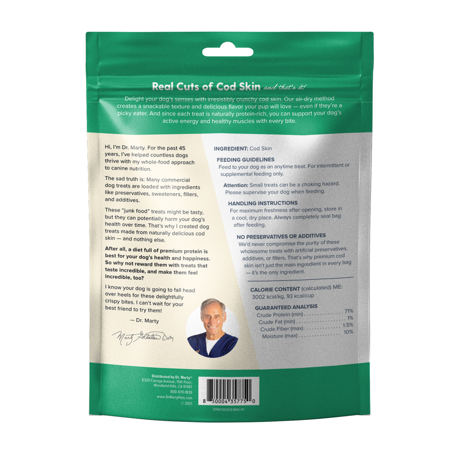 Dr. Marty Air-Dried Cod Skin Crispies Dog Treats, 4-Oz Bag