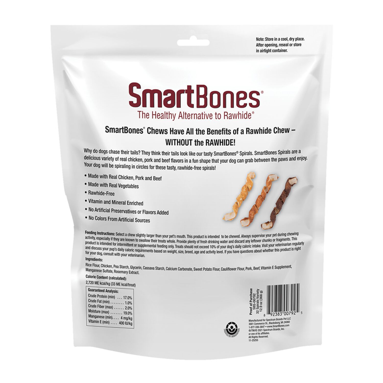 Smartbones Spirals Rawhide Alternative Dog Treats, Variety Pack With Chicken, Pork & Beef, 32 Count