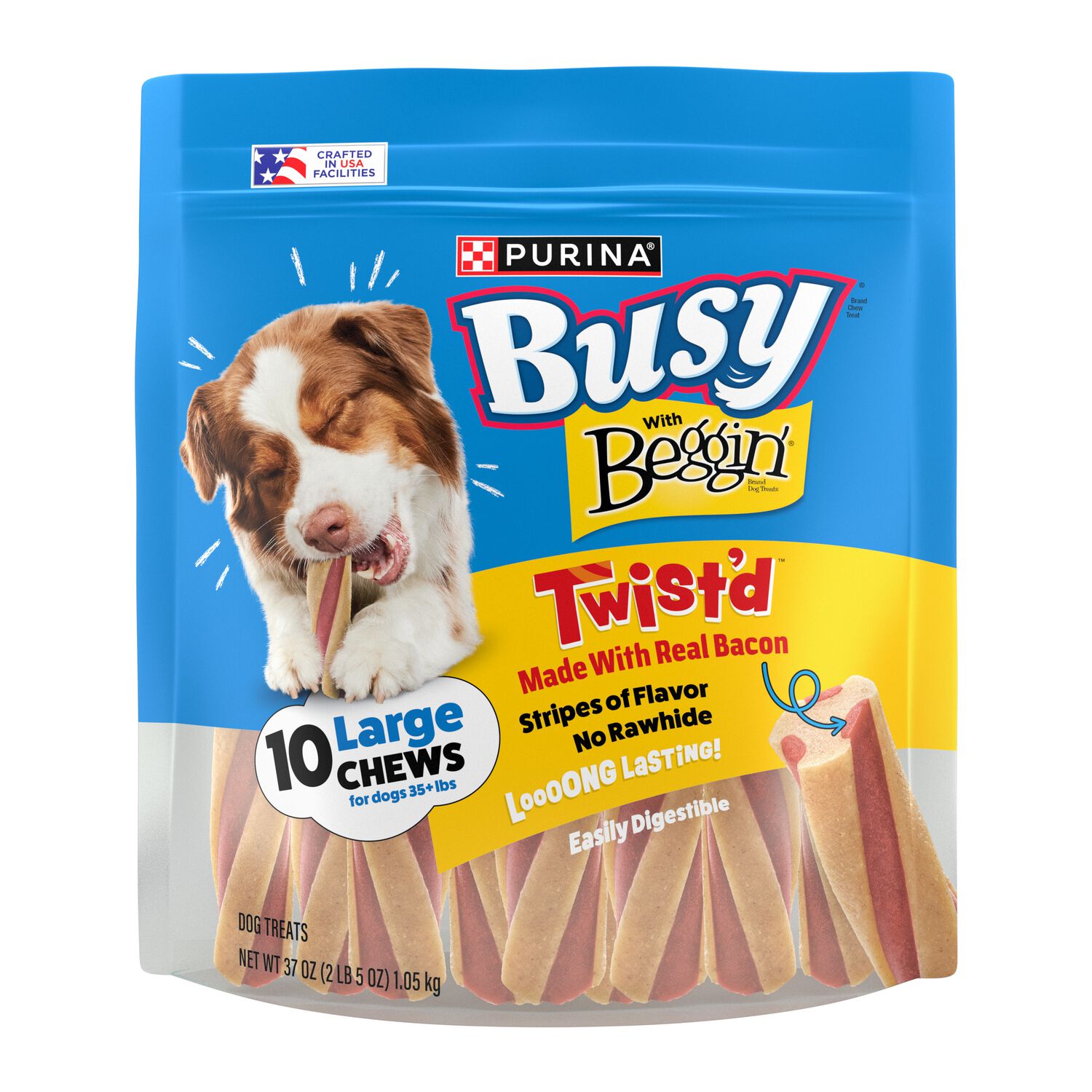 Purina Busy Bone Twist&rsquo;D With Beggin&rsquo; Large Bacon Flavor Chewy Dog Treats, 10 Count