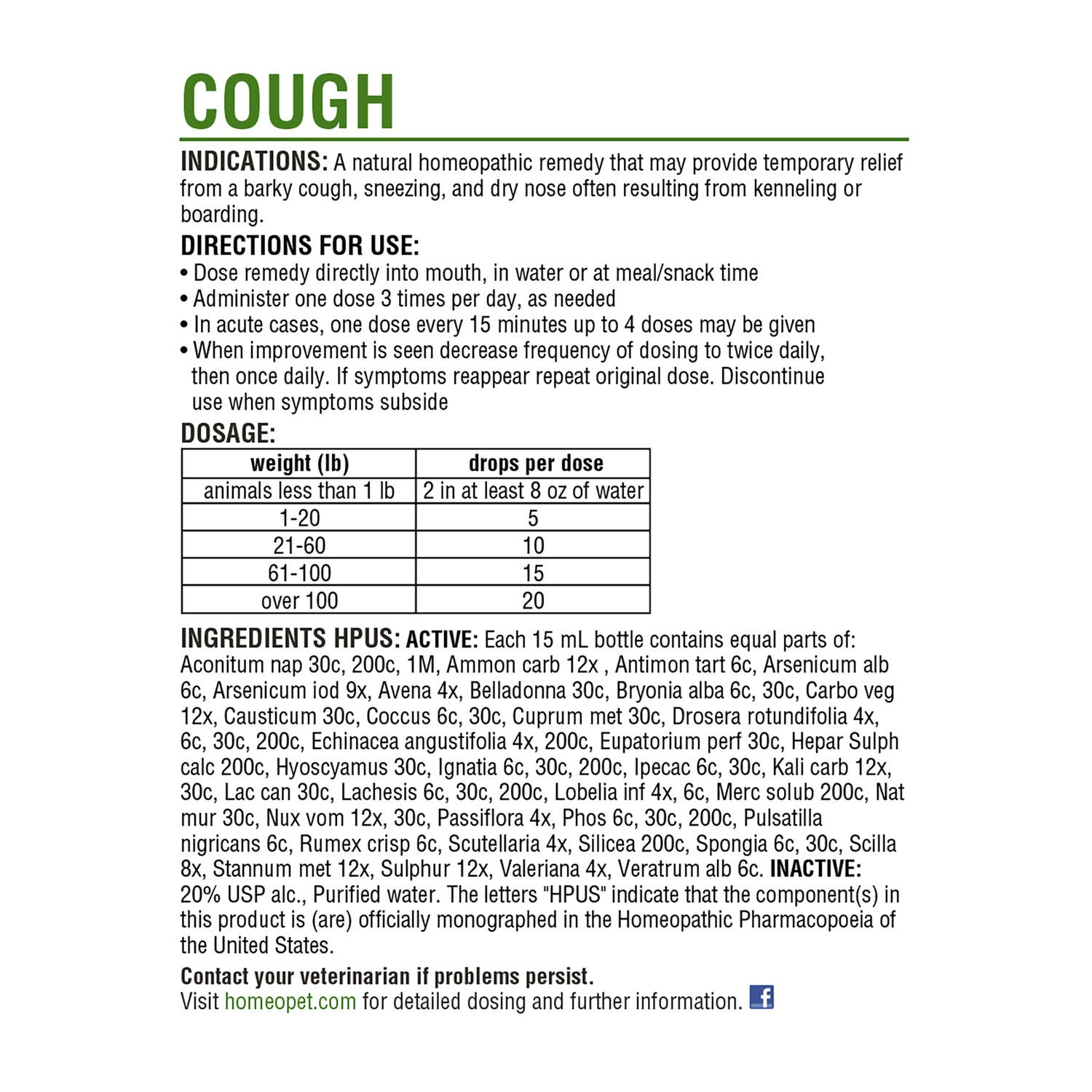 Homeopet Cough Drops For Pets, 150Ml/400Drops
