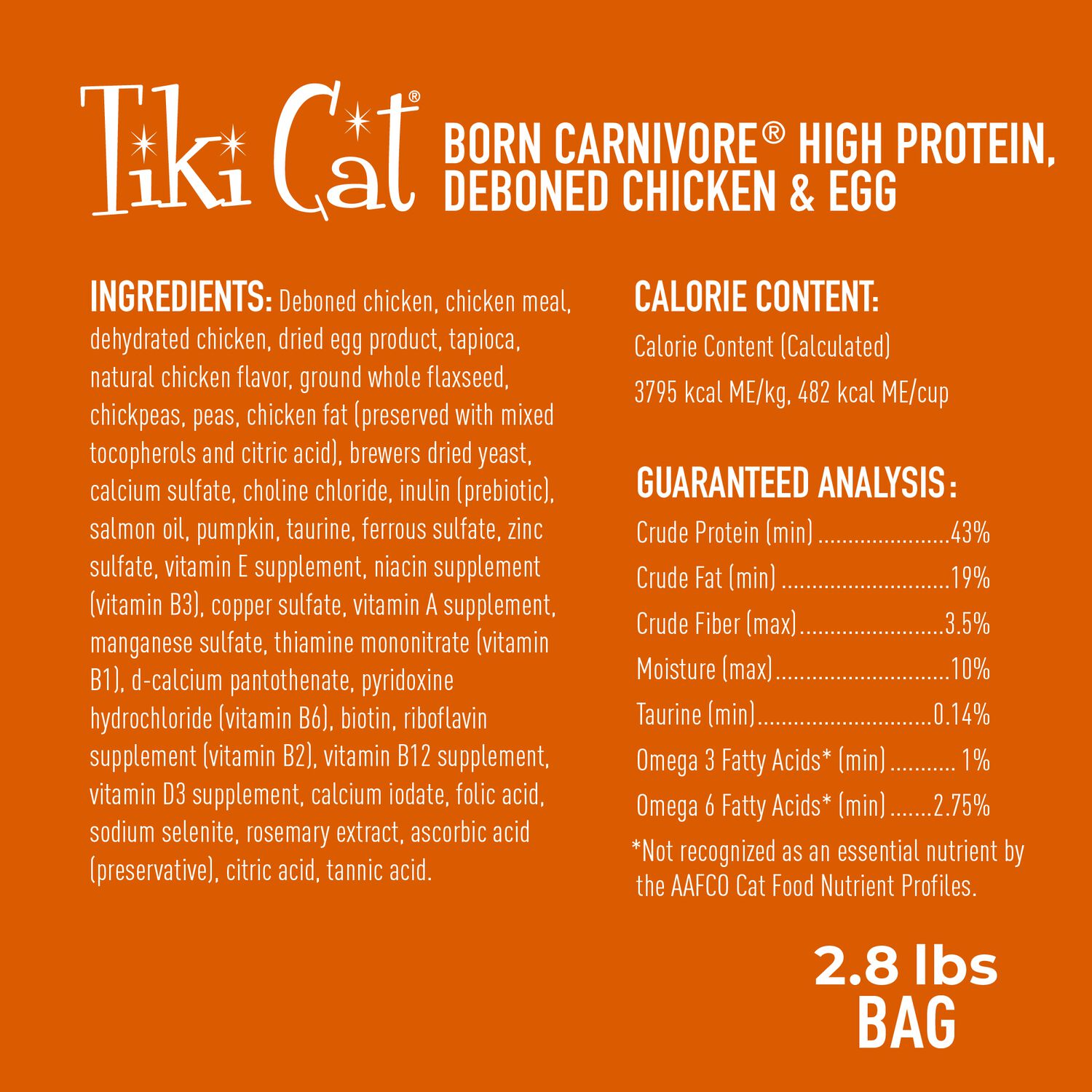 Tiki Cat Born Carnivore High Protein Dry Cat Food, Deboned Chicken & Egg, 2.8-Lb Bag