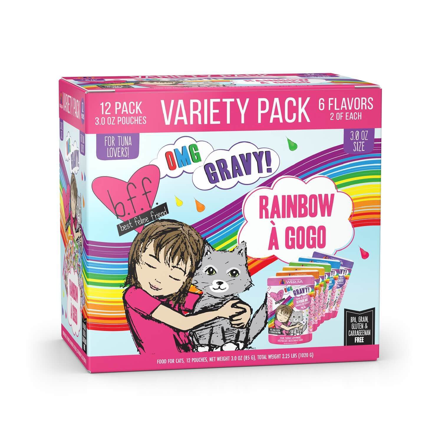 Weruva B.F.F. Omg - Best Feline Friend Oh My Gravy!, Rainbow A Gogo Variety Pack! Wet Cat Food By , 12 - 3-Oz Pouches