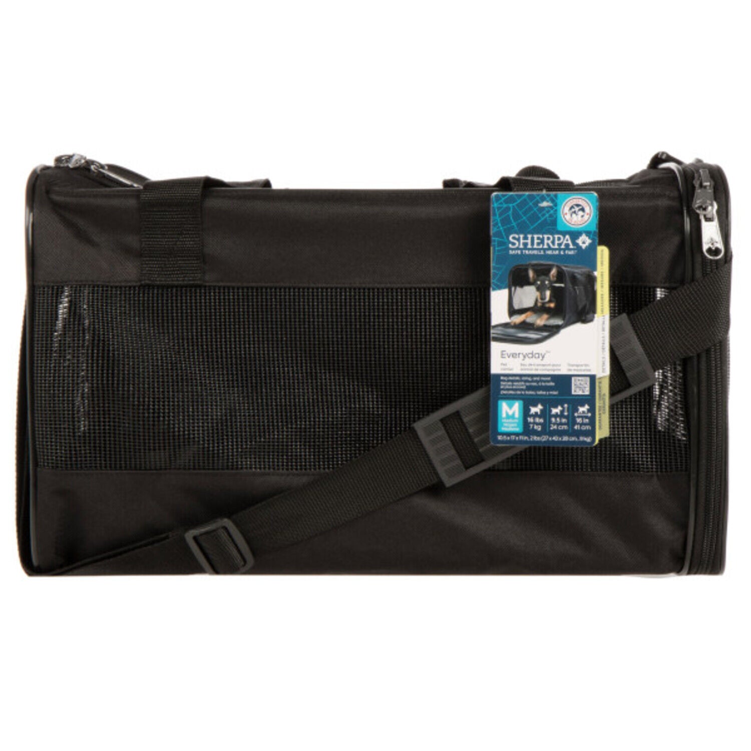 Sherpa Everyday Guaranteed On Board Soft Sided Medium Size Dog & Cat Carrier, Black