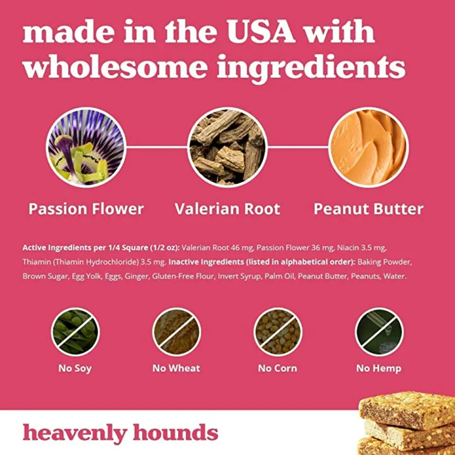 Heavenly Hounds Peanut Butter Relaxation Squares Dog Chews, Hemp-Free Calming Dog Snacks, 2-Oz