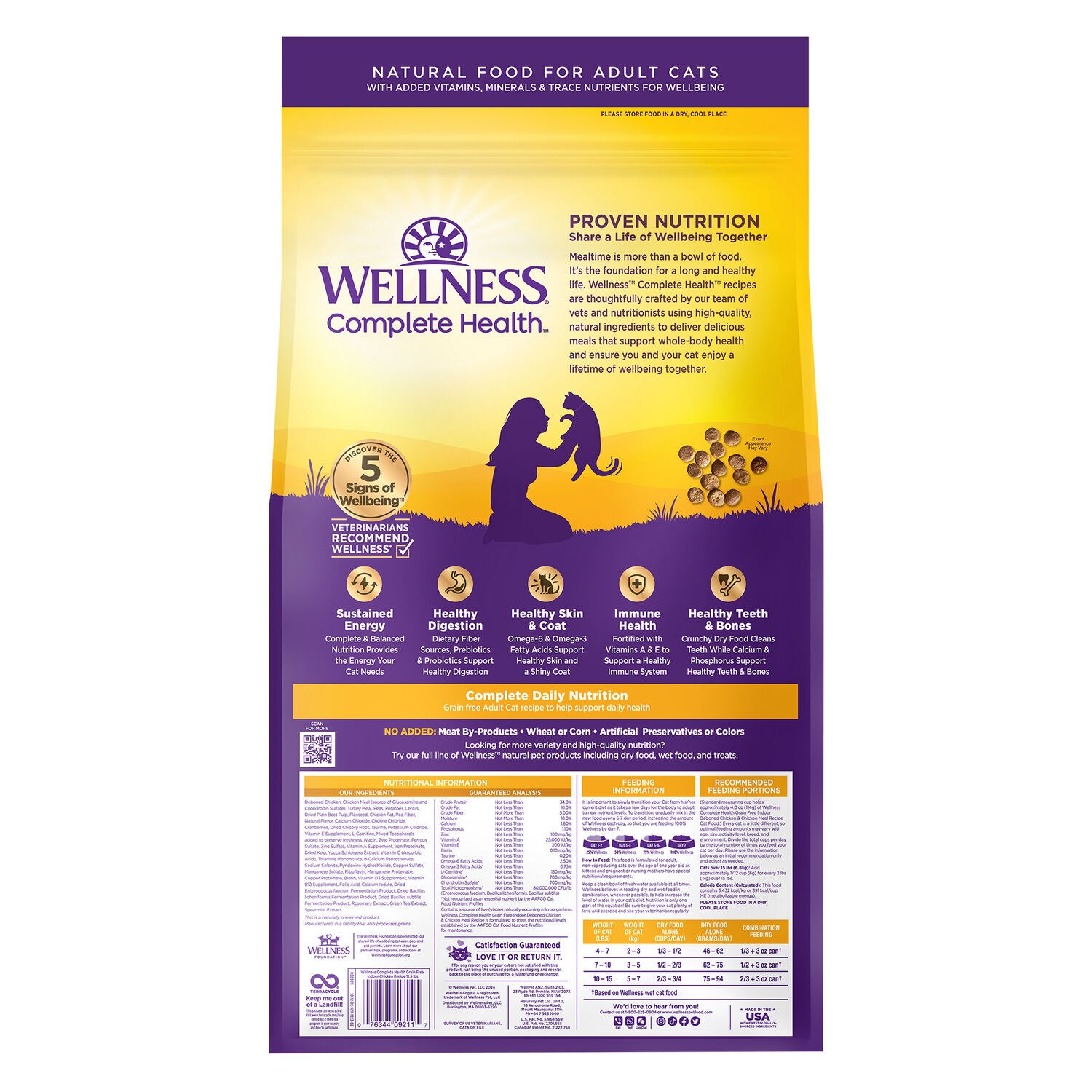 Wellness Complete Health Adult Dry Cat Food For Indoor Cats, Grain-Free, Natural, Chicken & Chicken Meal, 5.5-Pound Bag