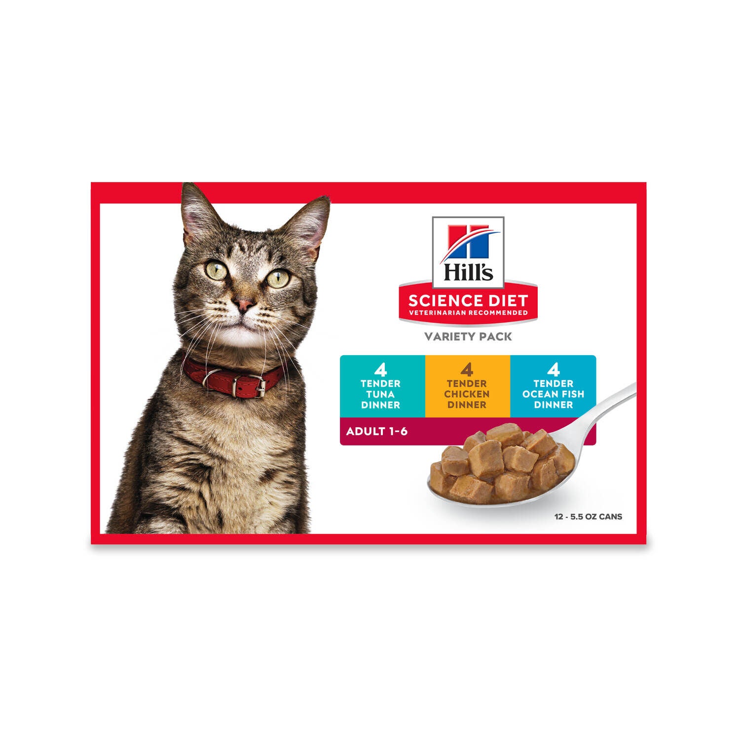 Hill's Science Diet Adult Wet Cat Food Variety Pack, Tender Dinner Chicken, Tuna, And Ocean Fish, 5.5-Oz, 12-Pack