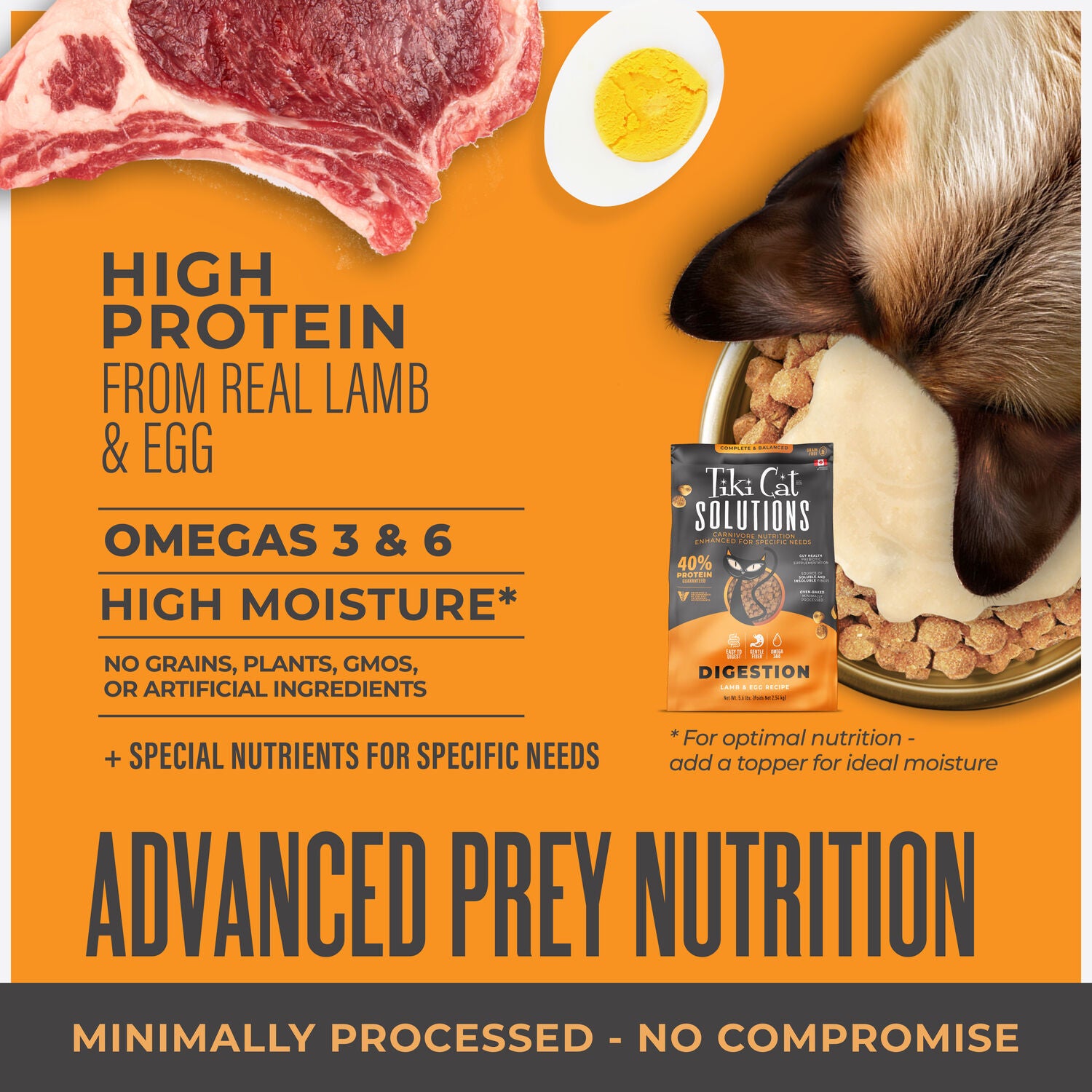 Tiki Cat Solutions Dry Cat Food, Digestion, Lamb & Egg Recipe, 2.8-Lb Bag