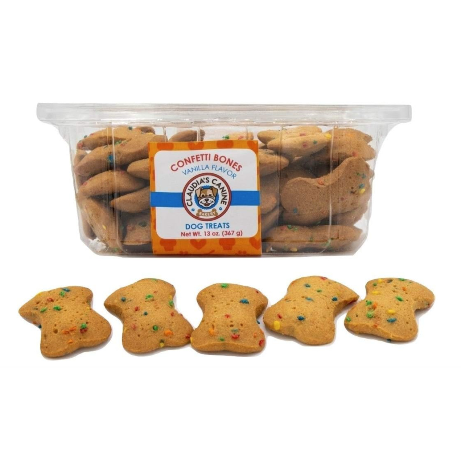 Claudia's Canine Bakery Rainbow Confetti Bone Shaped Biscuit Dog Treats, 13Oz