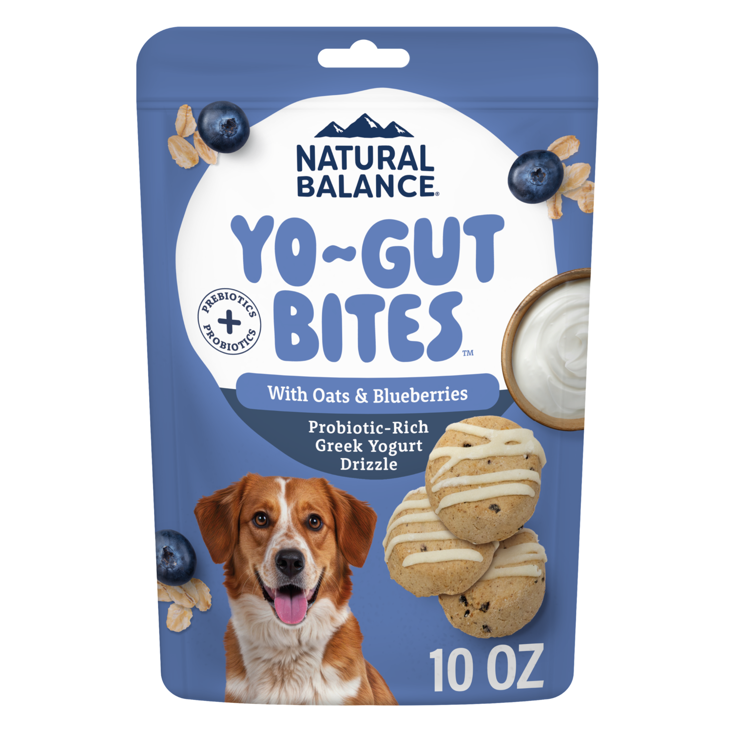 Natural Balance Yo-Gut Bites Biscuit Dog Treats, Oats & Blueberries With Greek Yogurt Drizzle