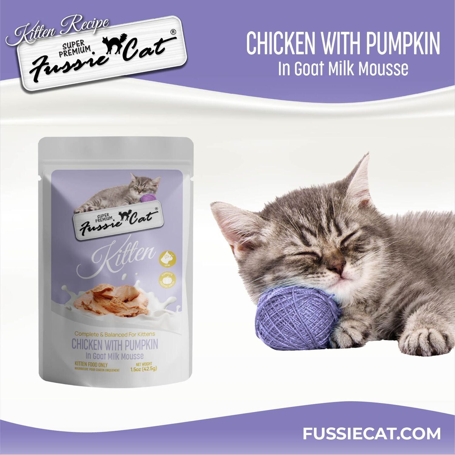 Fussie Cat Super Premium Chicken With Pumpkin In Goat Milk Mouse Wet Cat Food For Kittens, 1.5-Oz
