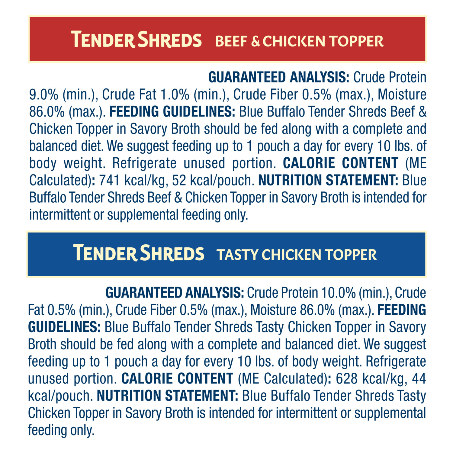 Blue Buffalo Tender Shreds Tasty Wet Dog Food Topper Variety Pack - Chicken + Beef & Chicken Flavors, 2.5-Oz Pouch, 12-Count Variety Pack