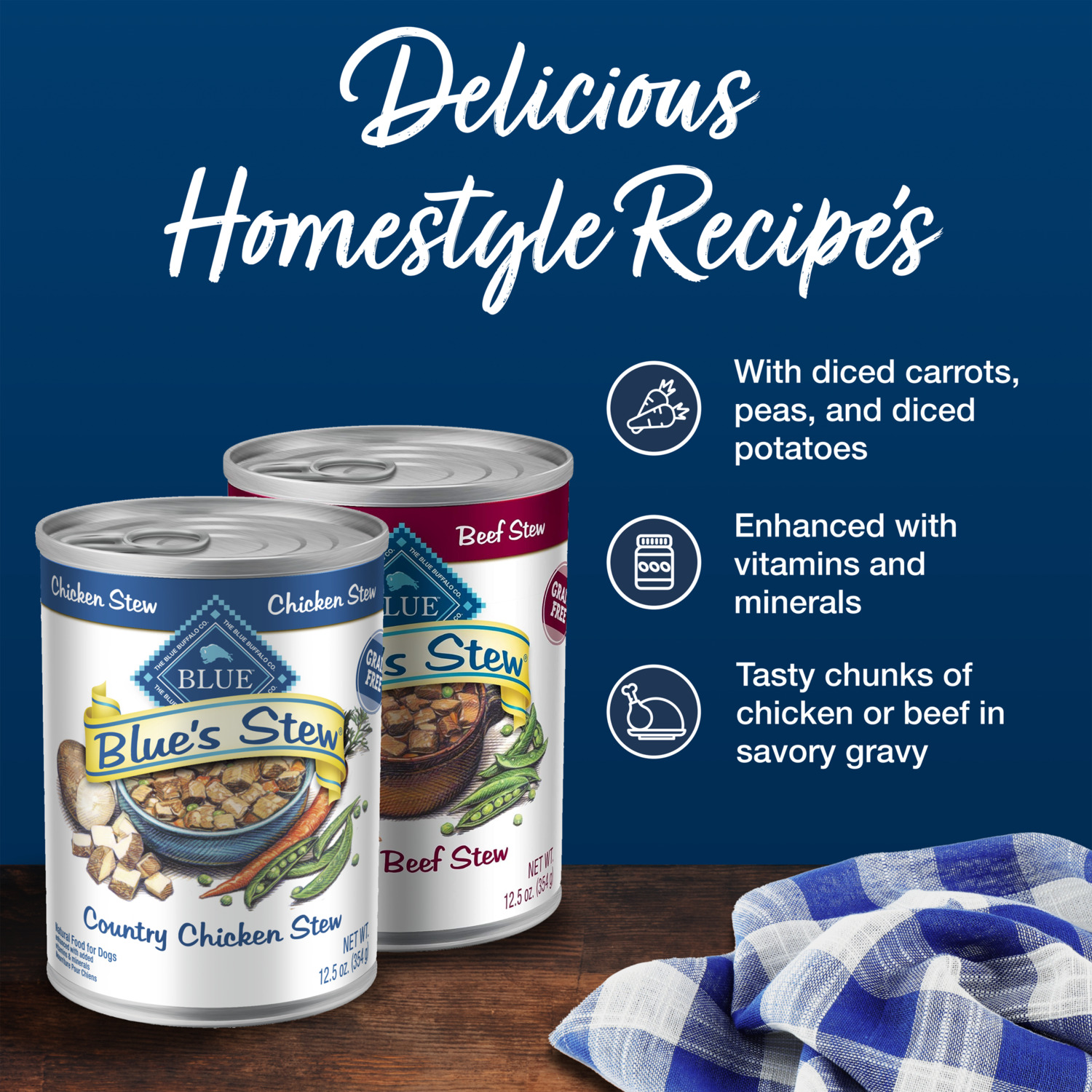 Blue Buffalo Blue's Stew Grain-Free Wet Dog Food, Hearty Beef Stew And Country Chicken Stew Variety Pack