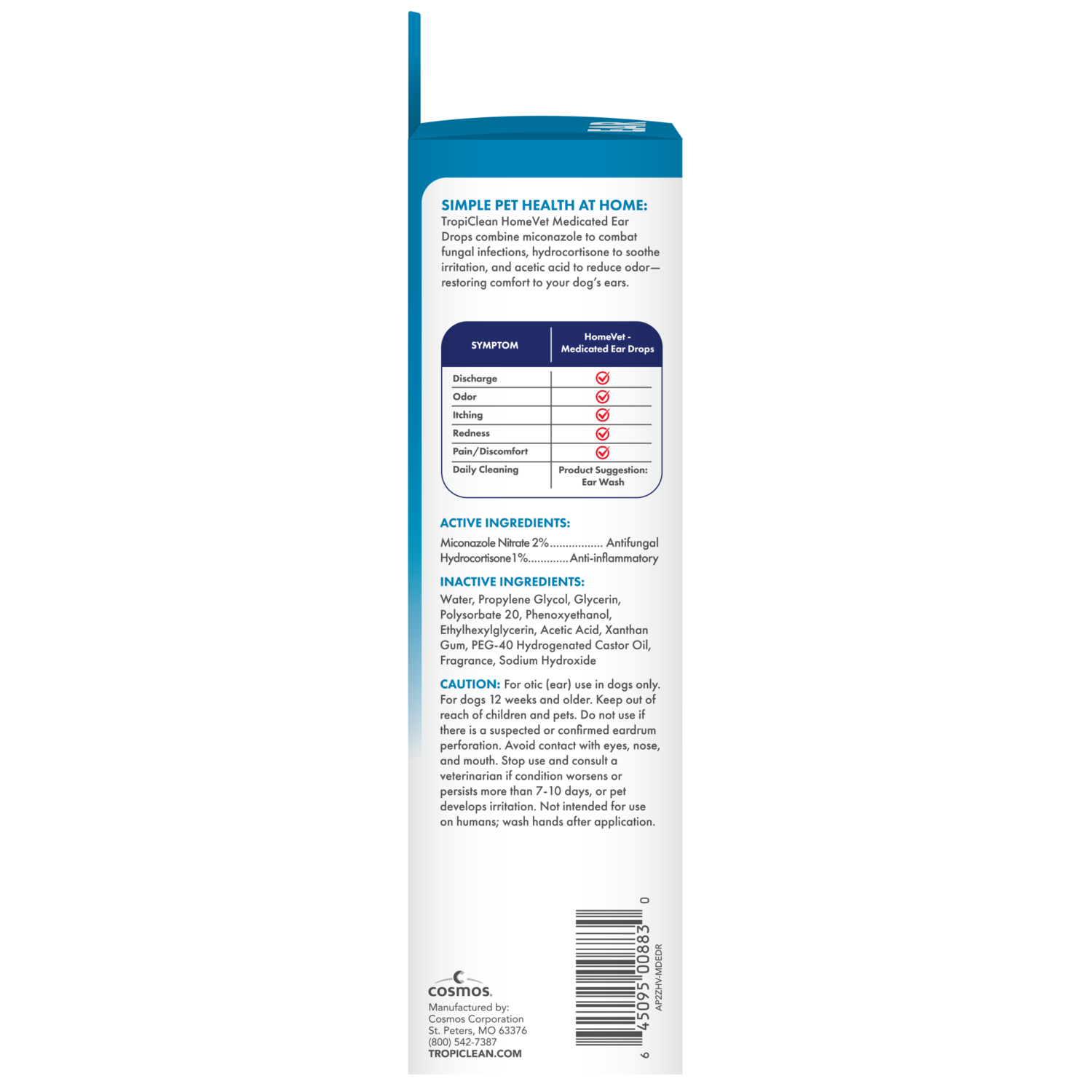 Tropiclean Homevet Medicated Ear Drops For Dogs, Vet Recommended Yeast & Fungal Treatment, Daily Dog Ear Cleaner, 2-Oz