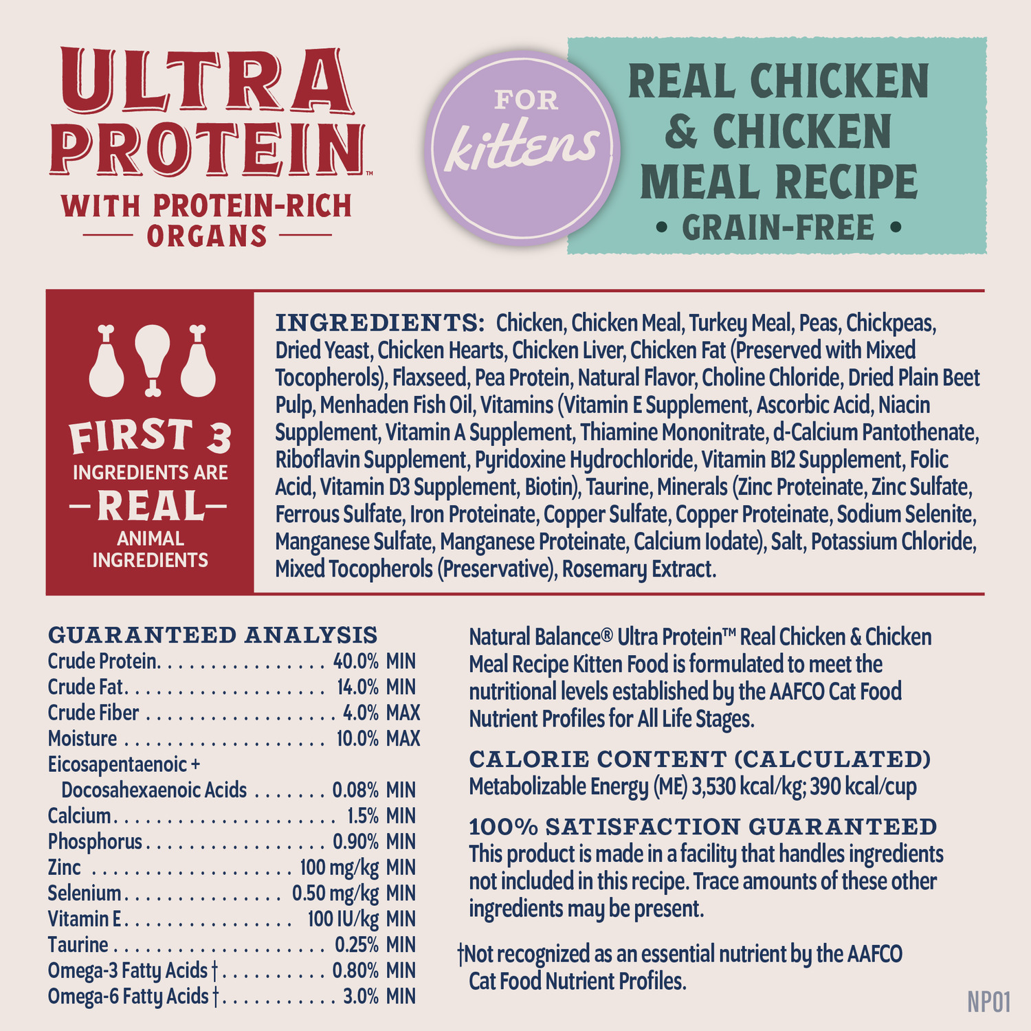 Natural Balance Ultra Protein Kitten Dry Cat Food, Real Chicken & Chicken Meal Recipe, 3 Lbs