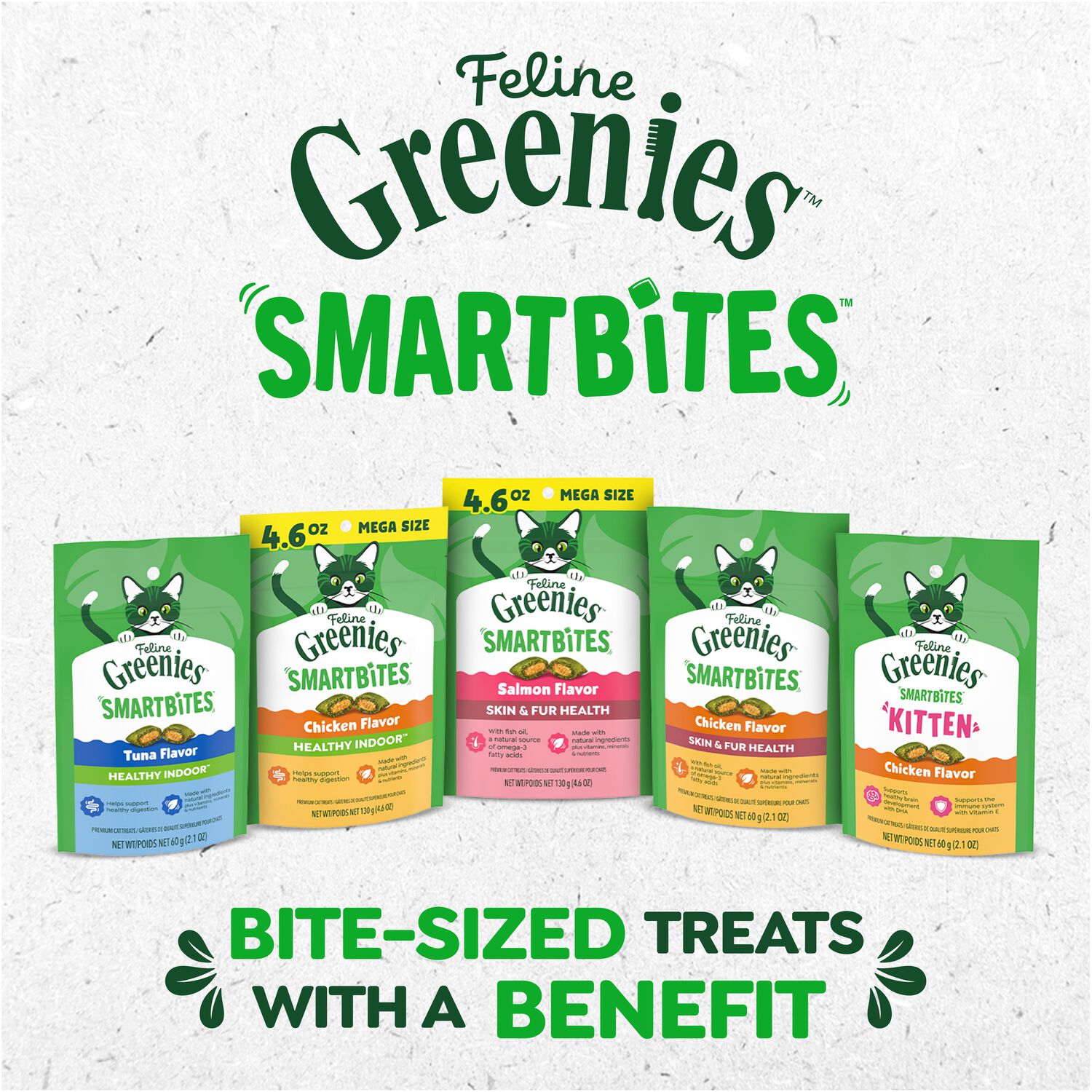 Greenies Feline Smartbites Skin & Fur Health Chicken Flavor Cat Treats, 2.1-Oz