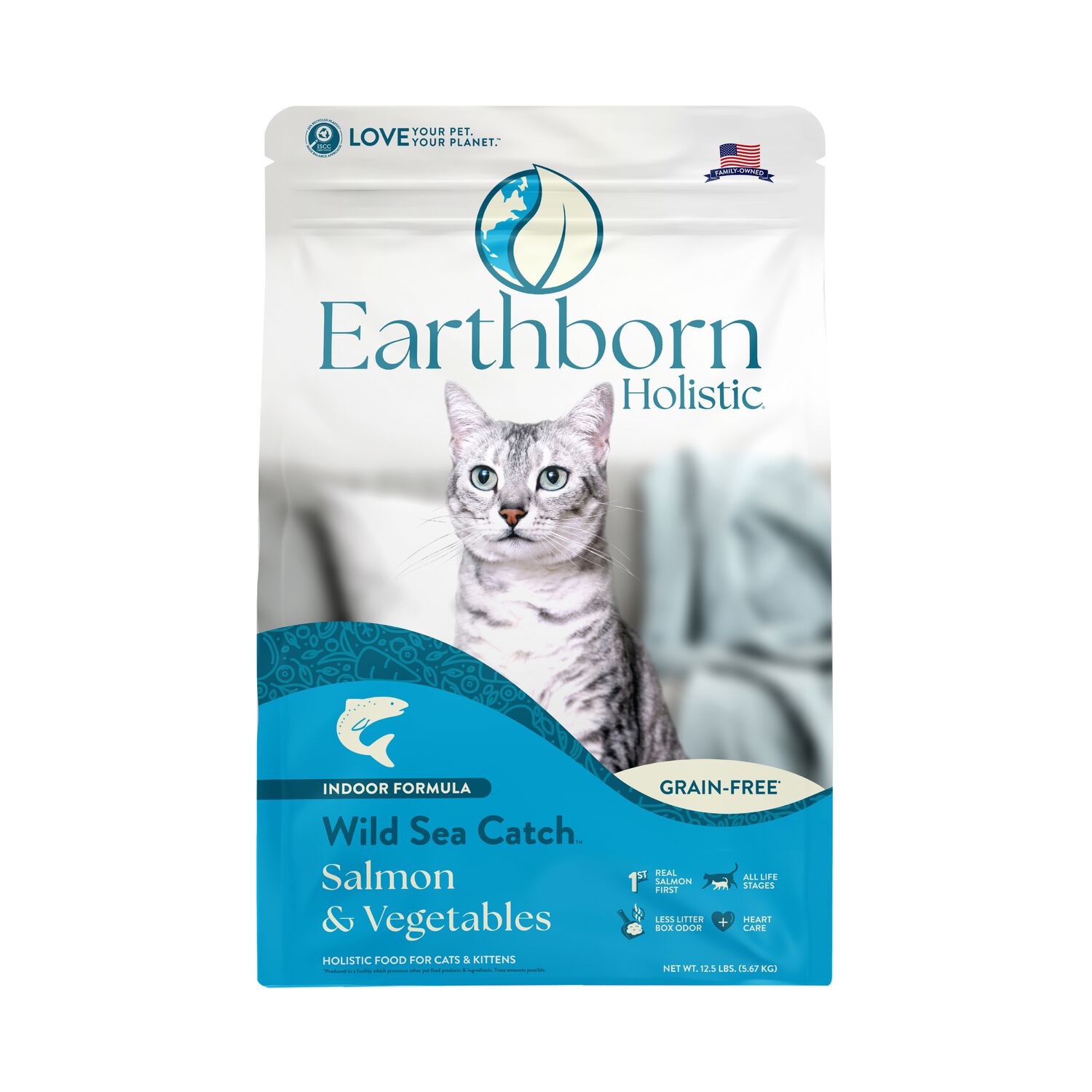 Earthborn Holistic Grain-Free Indoor Formula Dry Cat Food, Wild Sea Catch - Salmon & Vegetables Recipe, 12.5-Lb