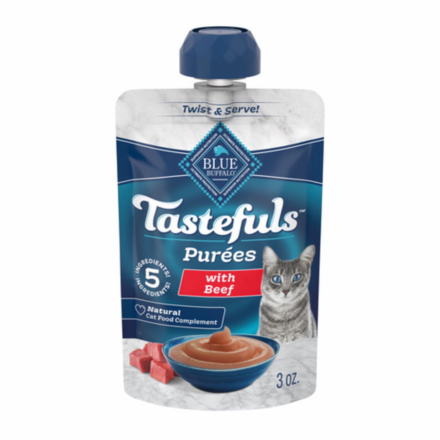 Blue Buffalo Blue Tastefuls Beef Adult Cat Natural Puree, 3-Oz