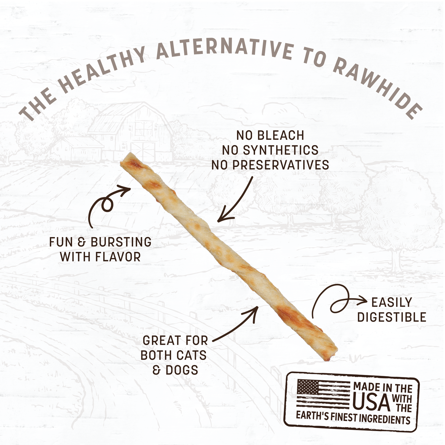 Earth Animal No-Hide Rawhide Alternative Dog & Cat Treat Stix, Cage-Free Chicken, 1-Each