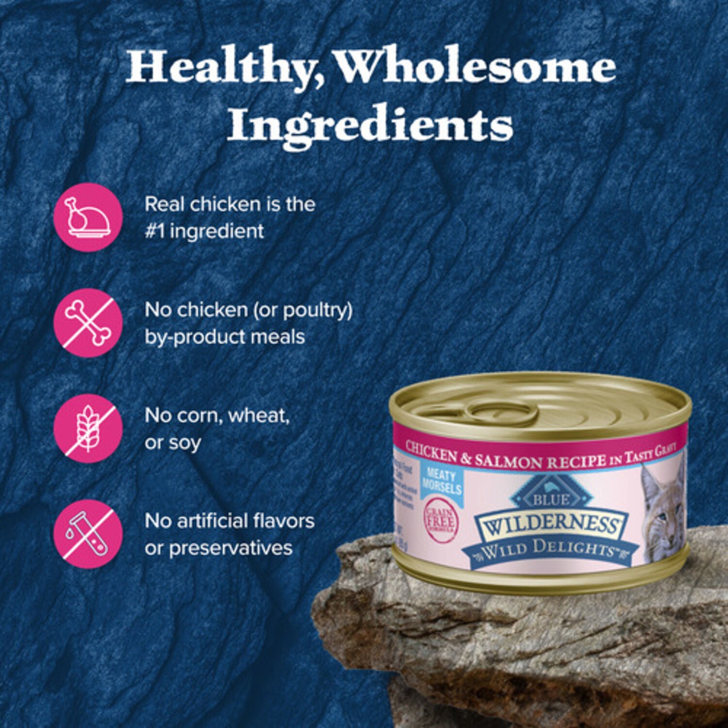 Blue Buffalo Wilderness Wild Delights Adult Wet Cat Food, Chicken & Salmon Meaty Morsels, 3-Oz