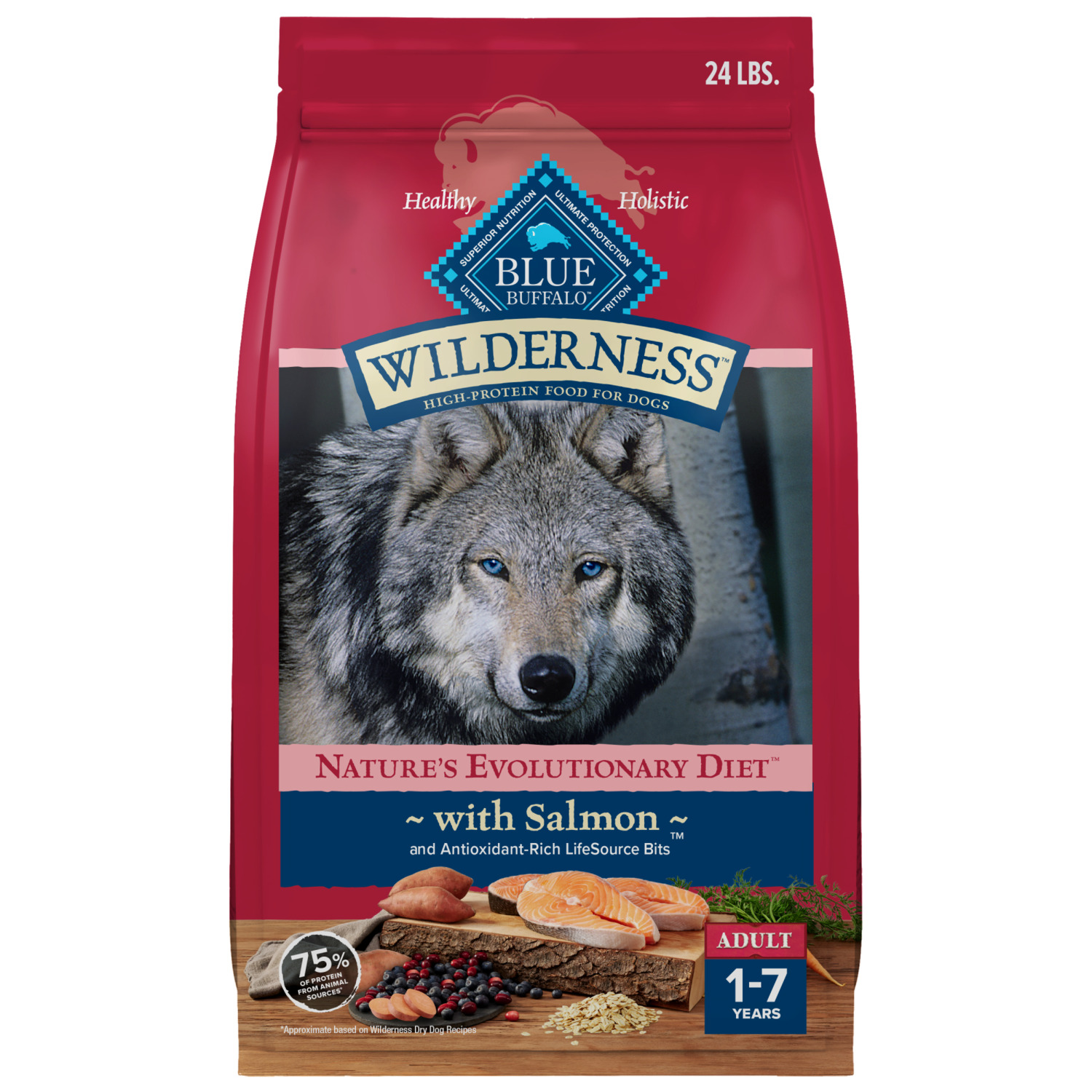 Blue Buffalo Wilderness High Protein Natural Adult Dry Dog Food Plus Wholesome Grains, Salmon