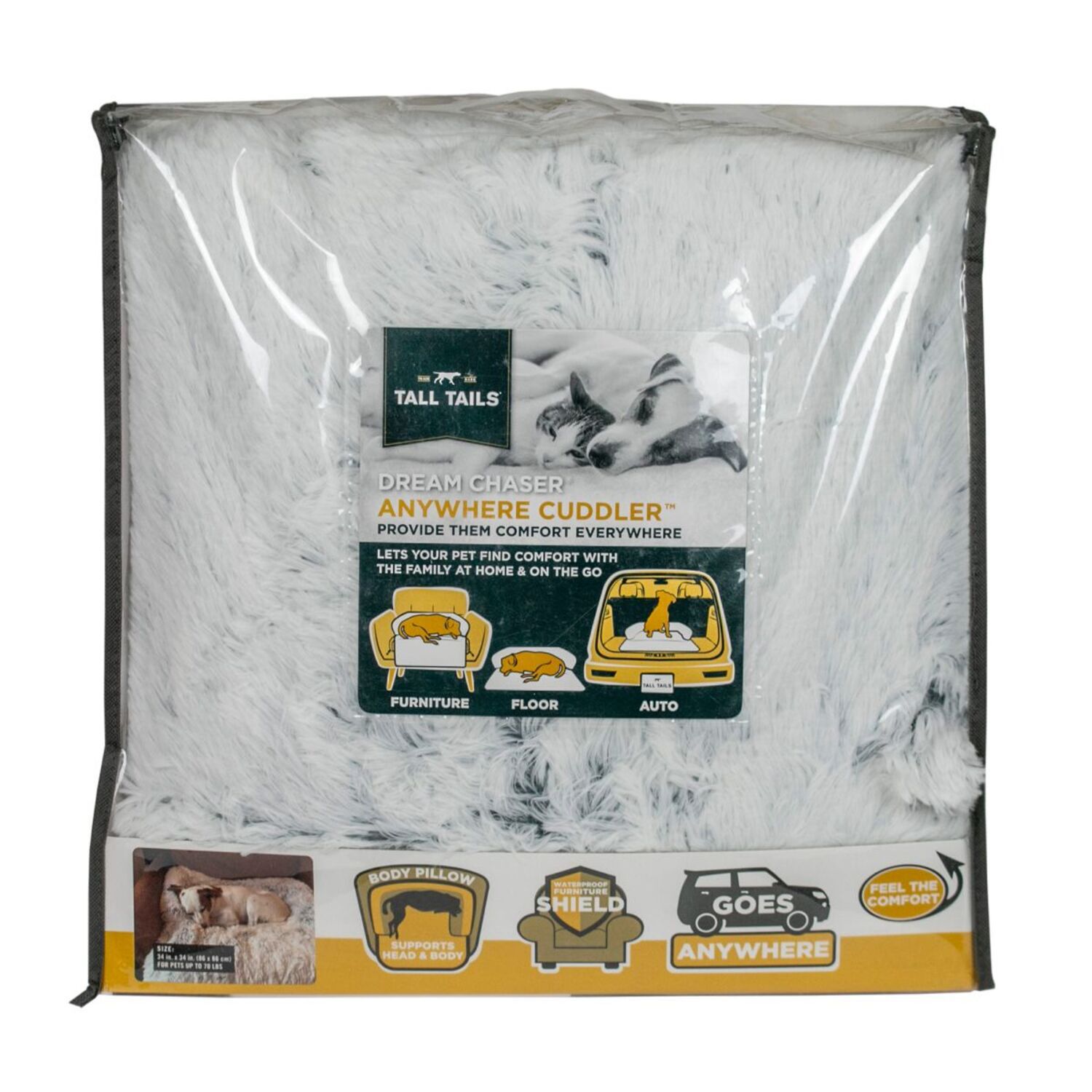 Tall Tails Anywhere Cuddler Waterproof Bolster Dog Bed, 34" - Grey