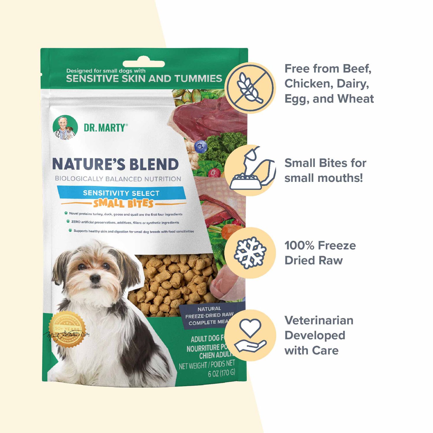 Dr. Marty Nature's Blend Sensitivity Select Small Bites Freeze-Dried Raw Dog Food, 6-Oz