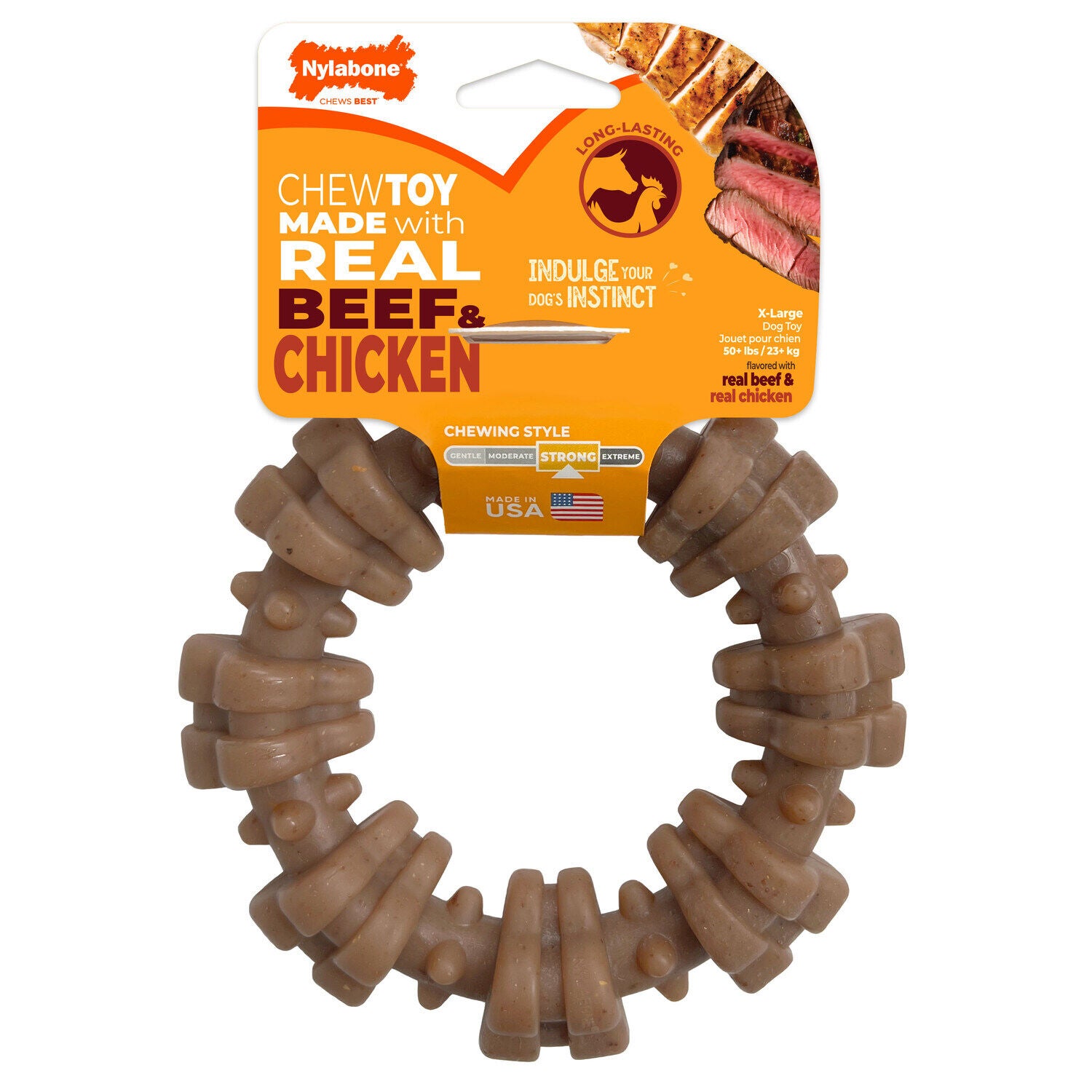 Nylabone Strong Chew Textured Ring Beef & Chicken Flavor Dog Chew Toy