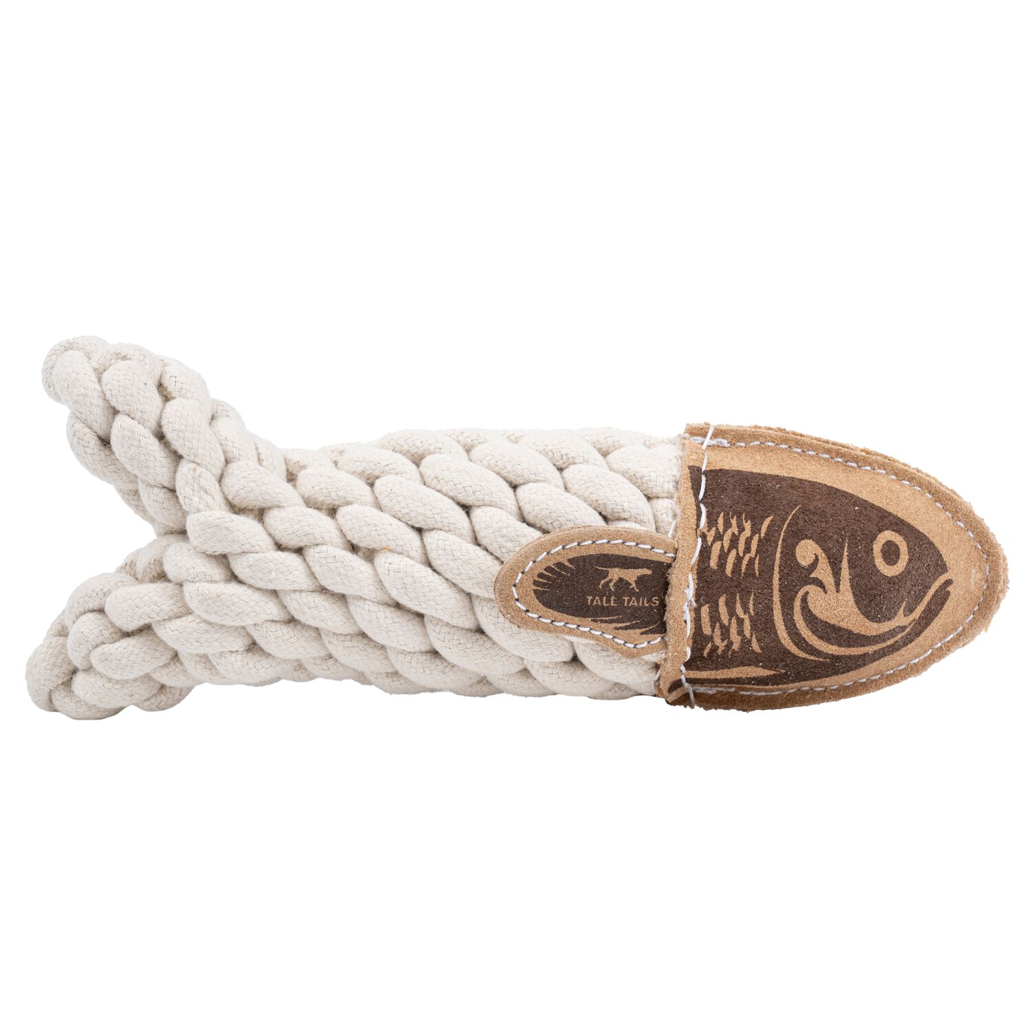 Tall Tails Natural Leather Crunch Fish Rope Dog Toy, 5-Inch