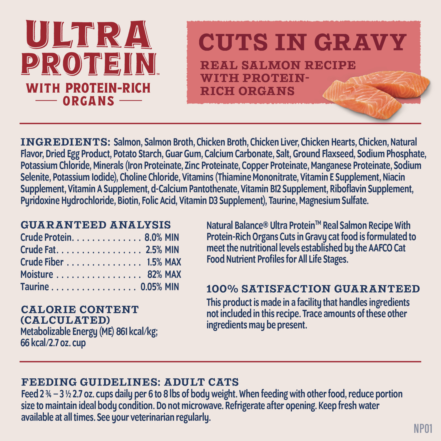 Natural Balance Ultra Protein Wet Cat Food, Real Salmon Recipe With Protein-Rich Organs Cuts In Gravy, 2.7-Oz Pack Of 10