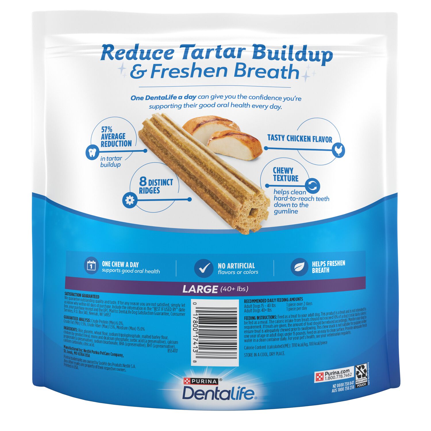 Purina Dentalife Daily Oral Care Chicken Flavor Dog Treats, Large Sized Dogs, 18-Count Bag