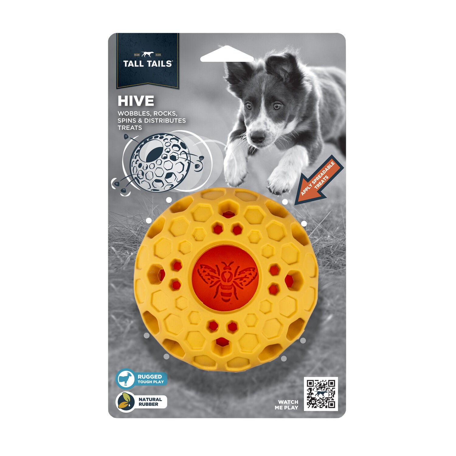 Tall Tails Natural Rubber Bee Hive Interactive Treat Dispensing Dog Toy, 5"