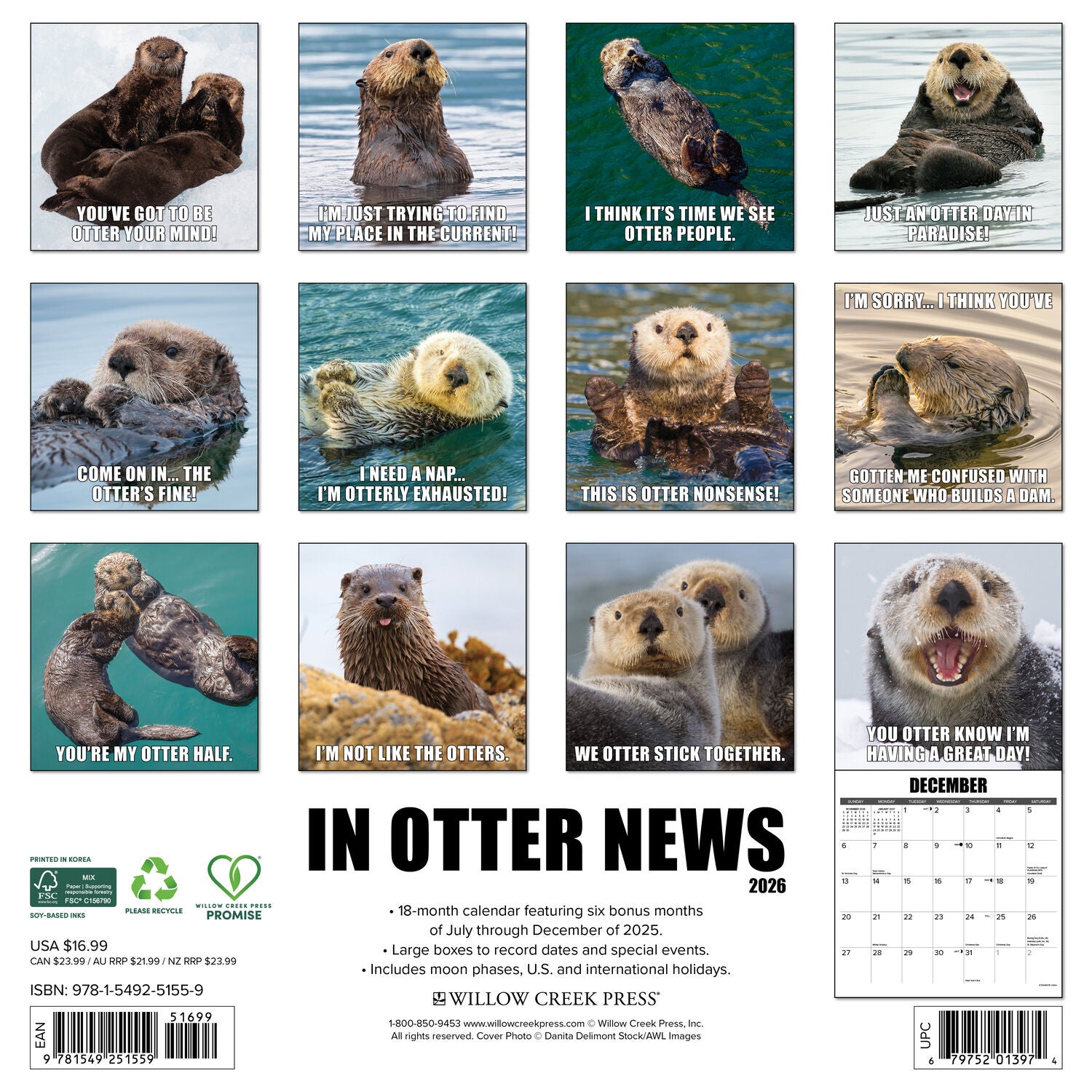 Willow Creek Press 2026 In Otter News Wall Calendar