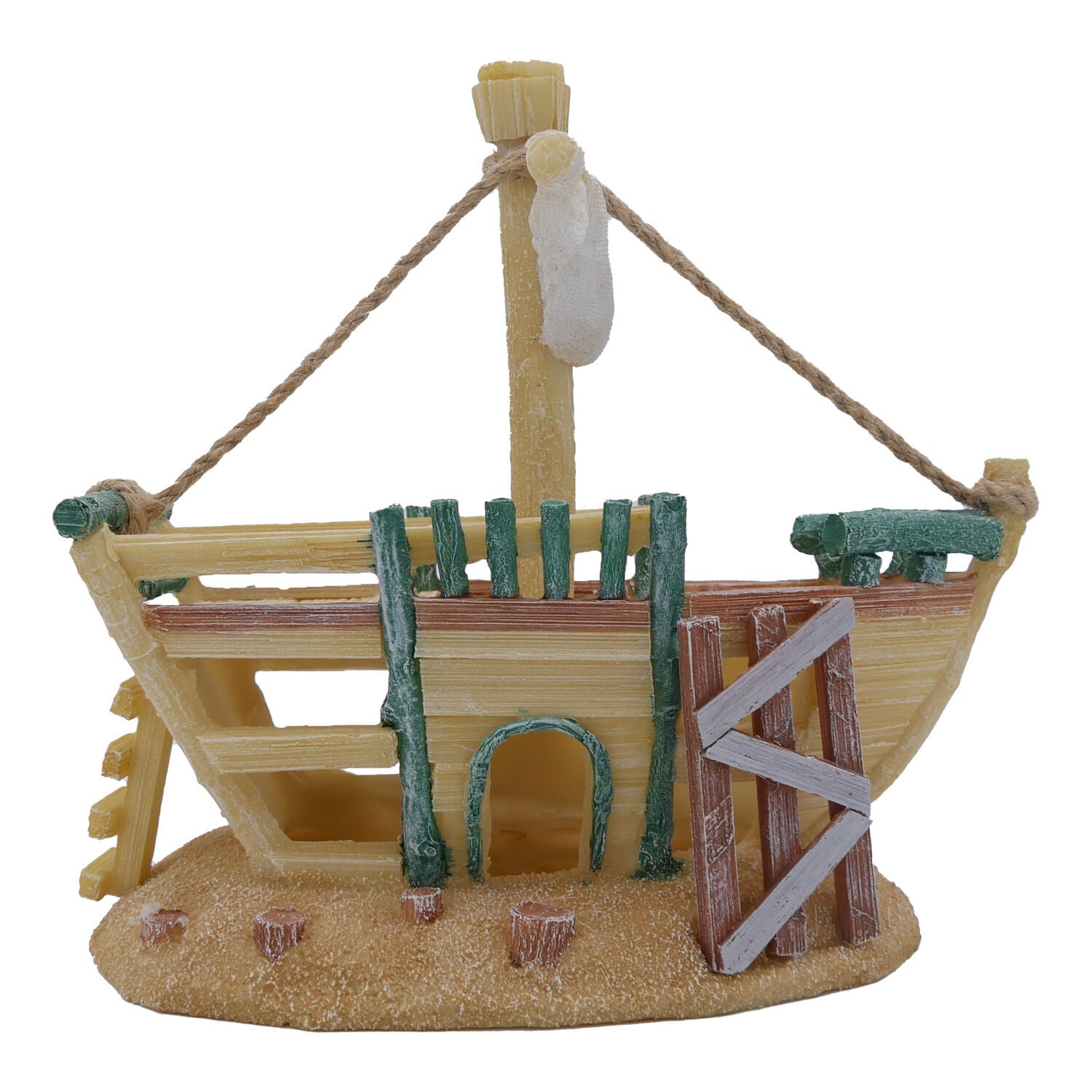 Penn-Plax Tide & Treasure Sunken Ship Aquarium Decor &ndash; Large