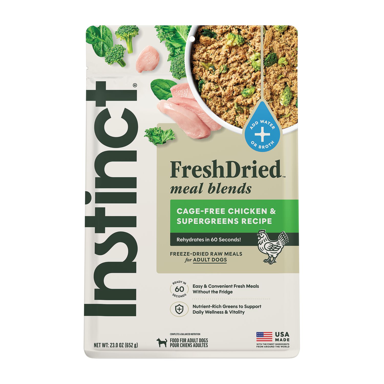 Instinct Freshdried Meal Blends Freeze-Dried Raw Dog Food, Chicken & Supergreens Blend, 23-Oz Bag