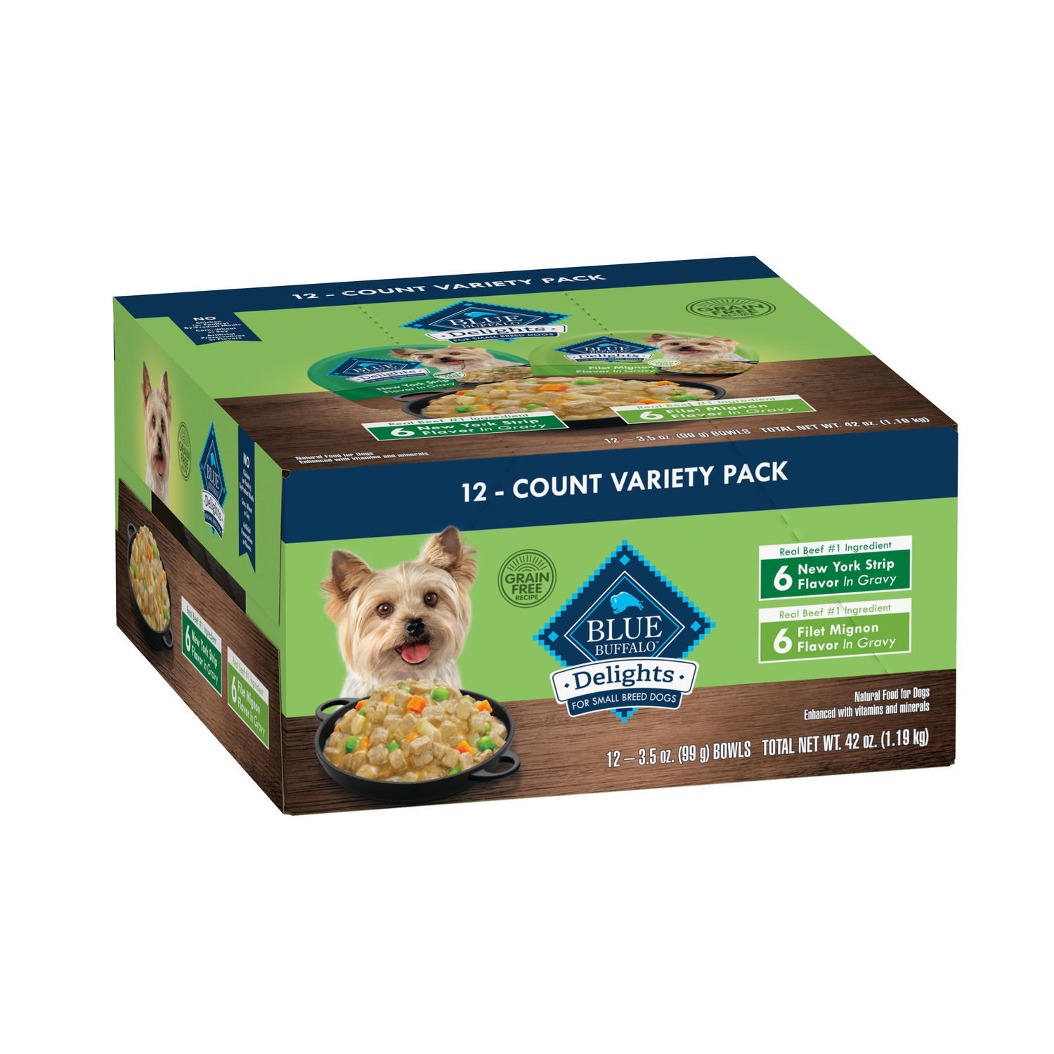 Blue Buffalo Delights Adult Small Breed Wet Dog Food Variety Pack, Filet Mignon And New York Strip Recipes