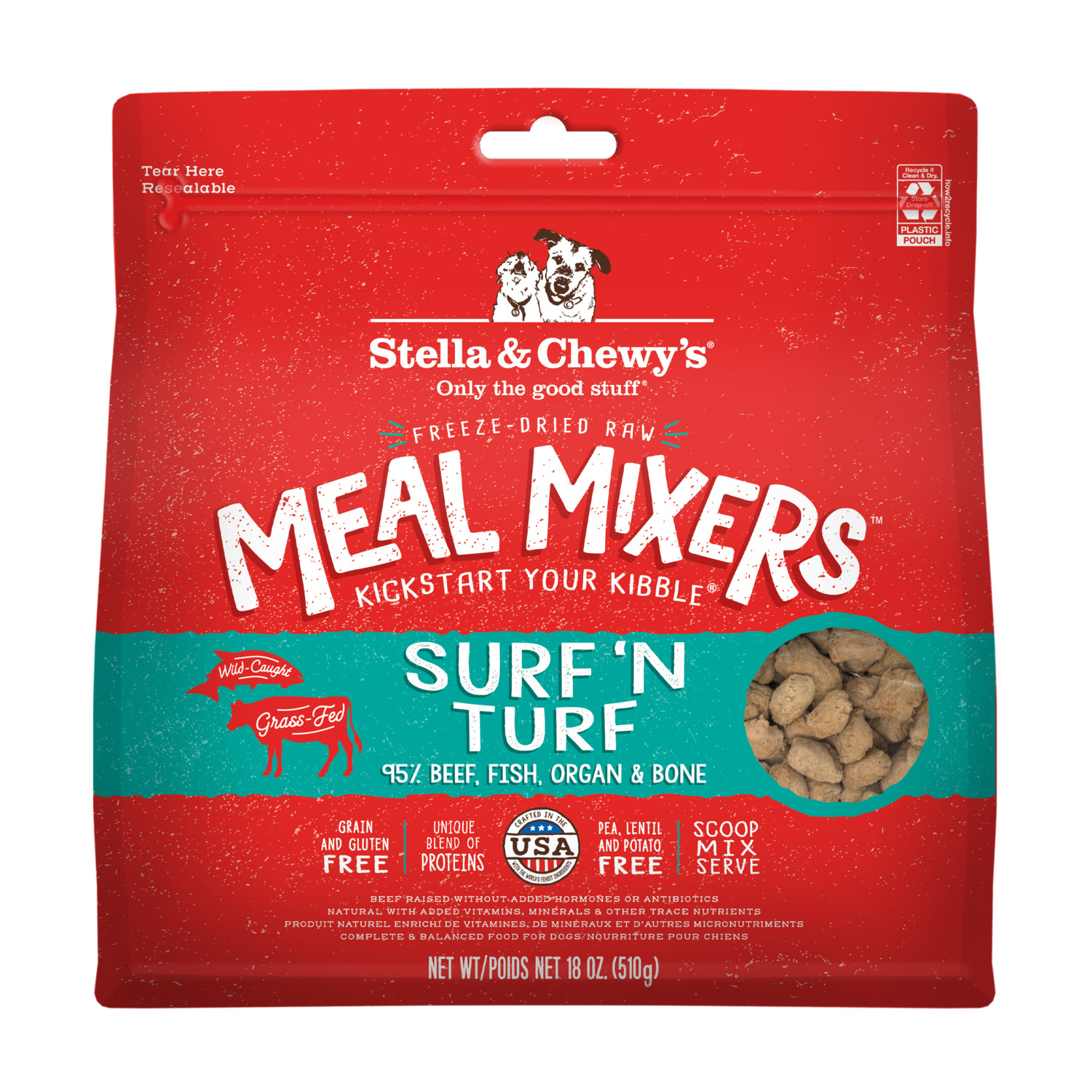 Stella & Chewy's Freeze Dried Meal Mixers Dog Food Toppers, Surf & Turf, 3.5-Oz