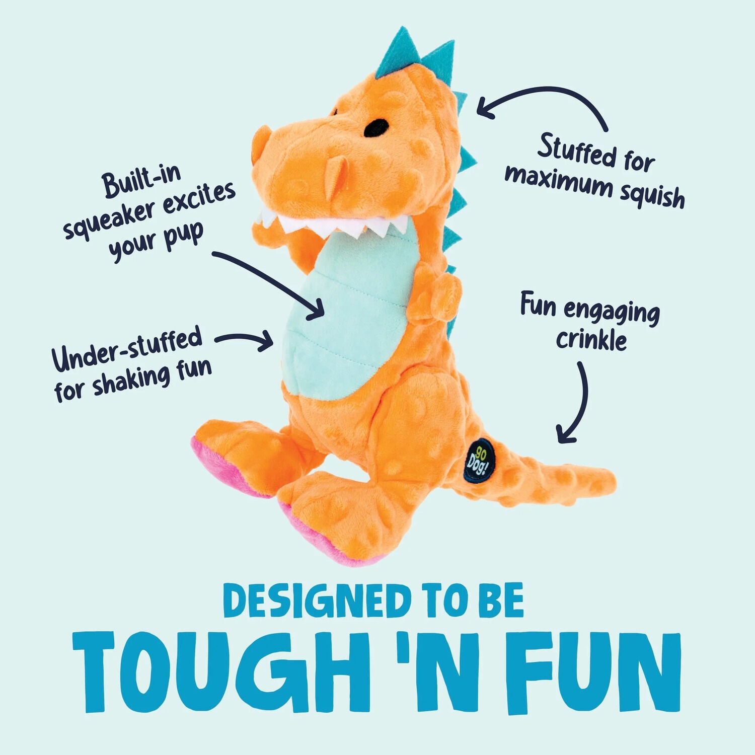 Godog Pudge Pot Belly Dragon Plush Squeaky Dog Toy, Medium