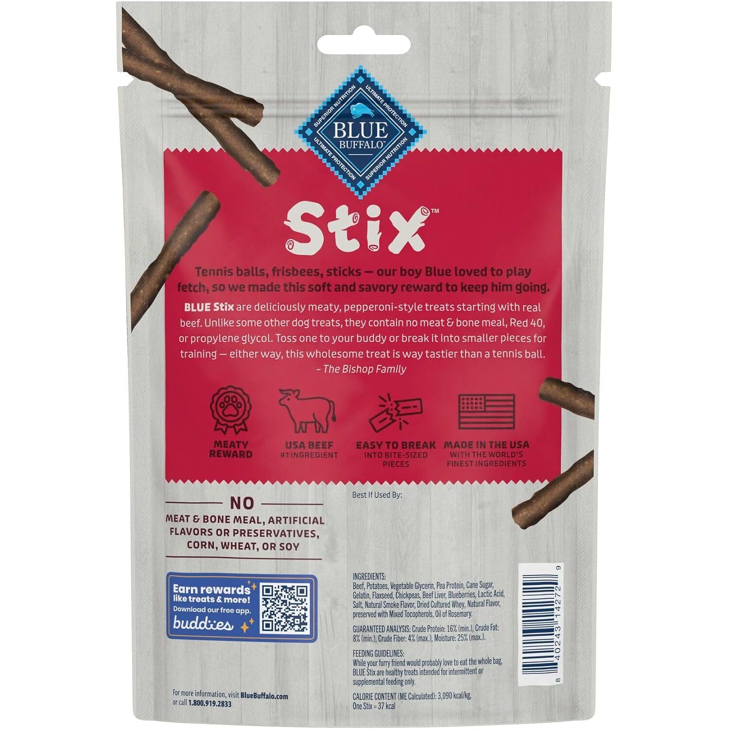 Blue Buffalo Stix Pepperoni-Style Soft & Chewy Dog Treats, Beef Recipe, 5-Oz Bag
