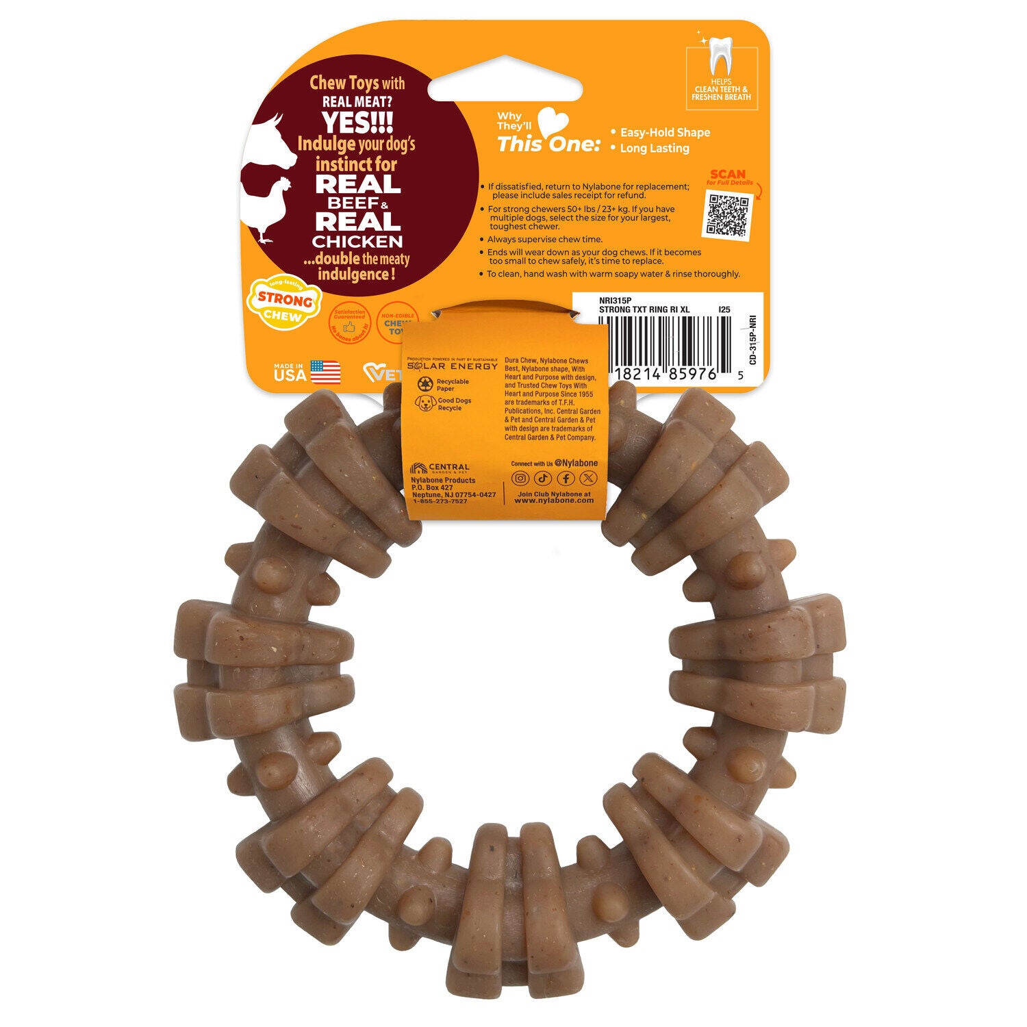 Nylabone Strong Chew Textured Ring Beef & Chicken Flavor Dog Chew Toy, X-Large