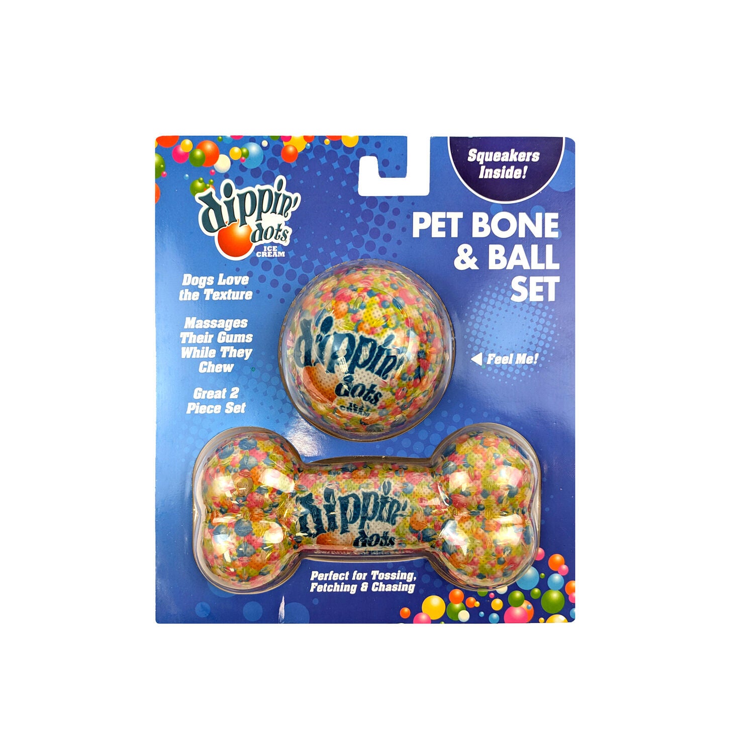 Dippin' Dots Durable Rubber Bone And Ball Chew Toy Set, 2-Piece
