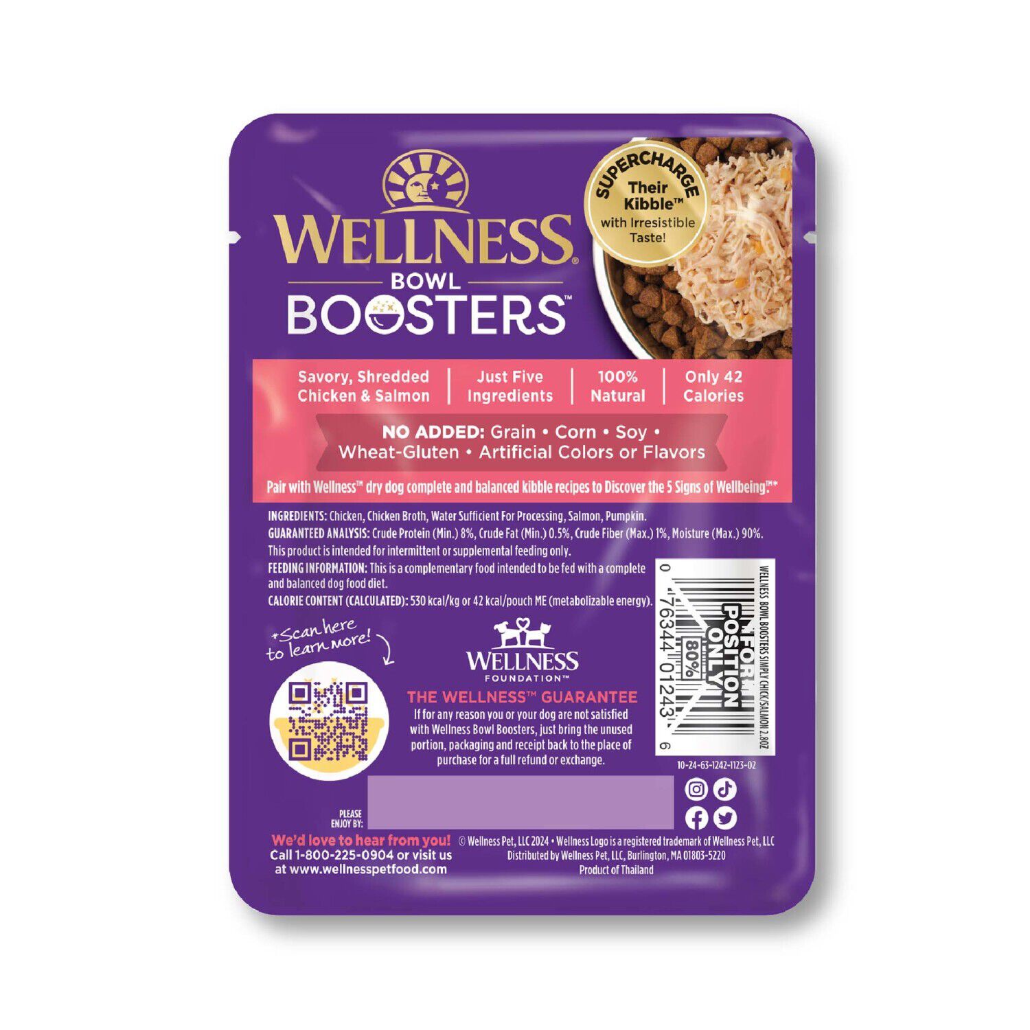 Wellness Bowl Boosters Simply Shreds Grain-Free Wet Dog Food Topper, Wild Salmon & Pumpkin, 2.8-Ounce