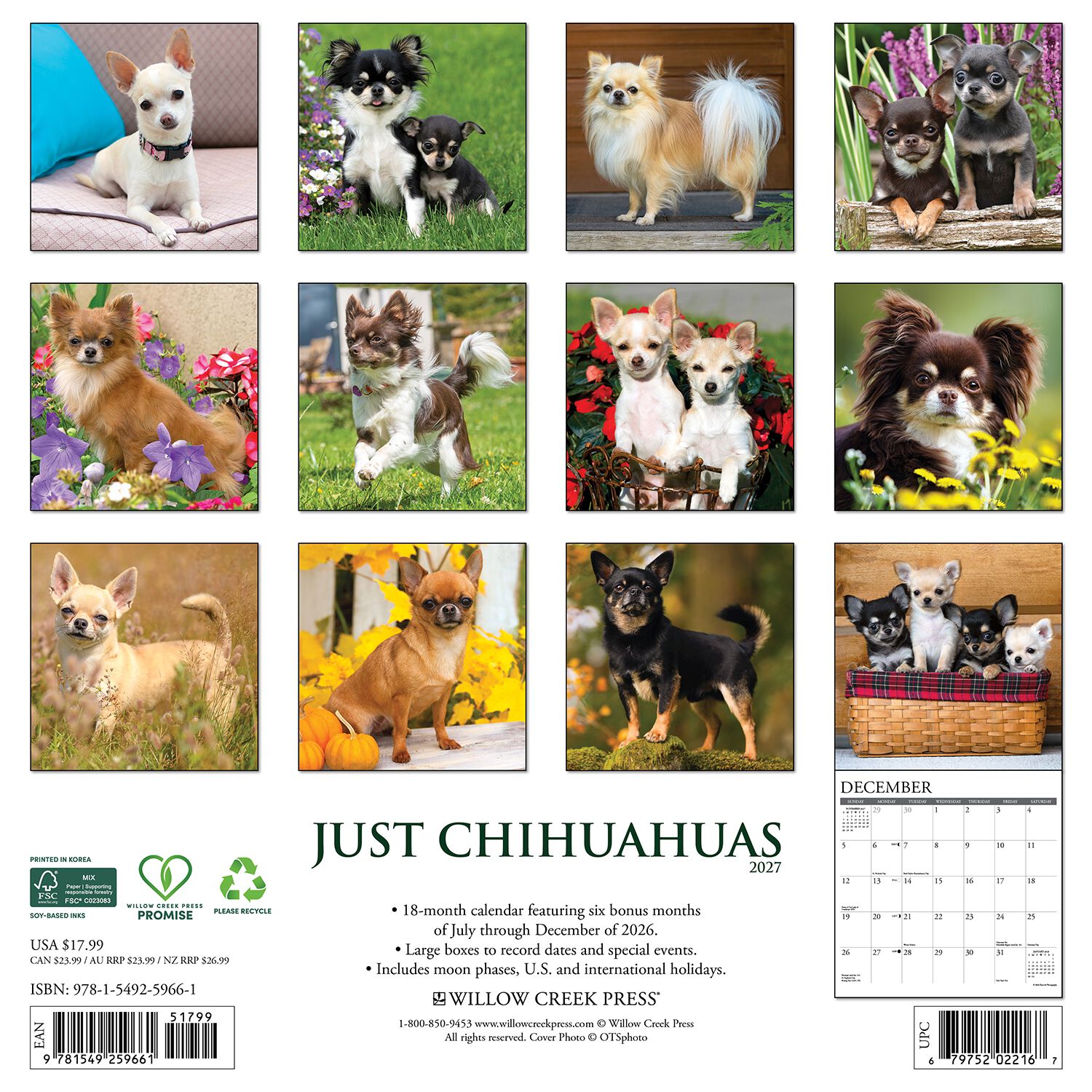 Willow Creek Press Just Chihuahuas 2027 Wall Calendar