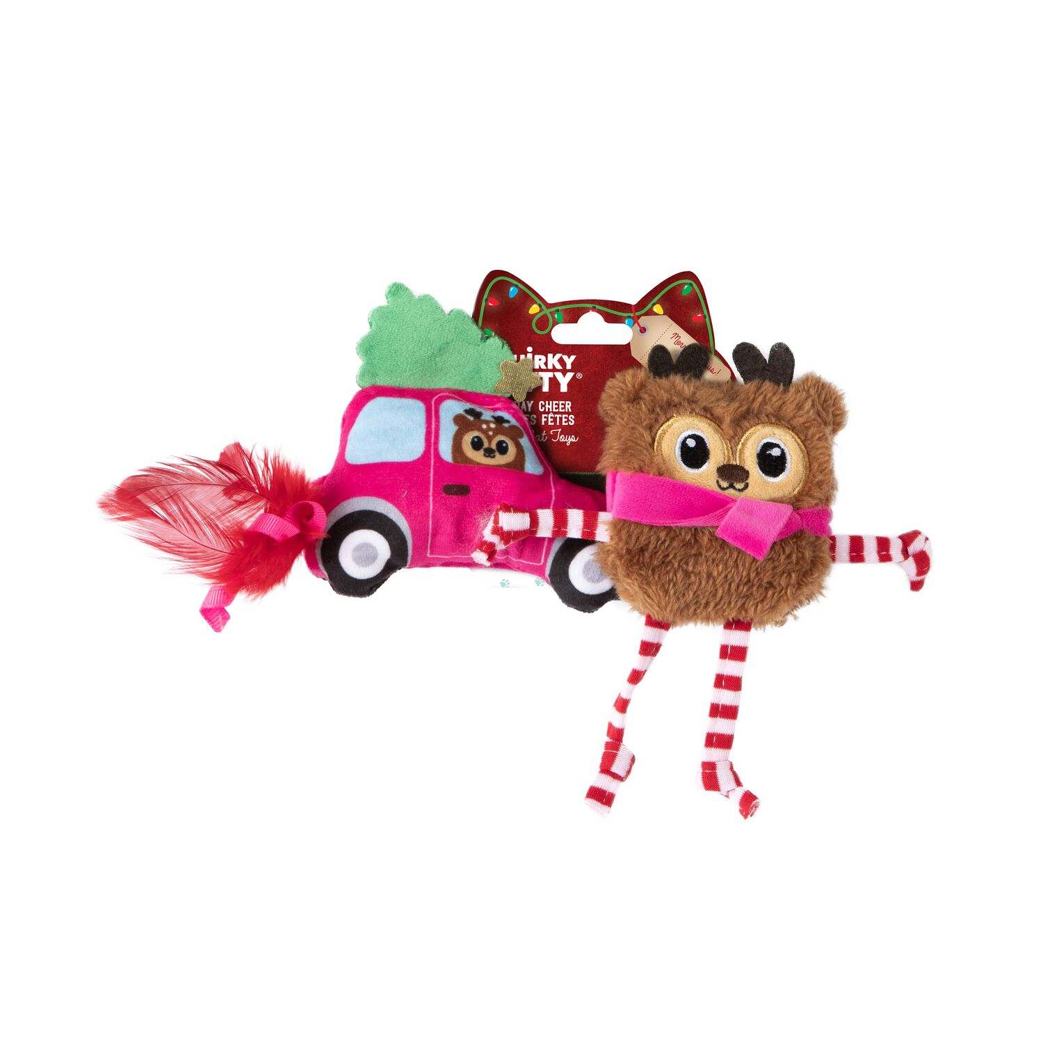 Quirky Kitty Holiday Cheer Owl & Car Plush Catnip Filled Cat Toys, 2-Pack