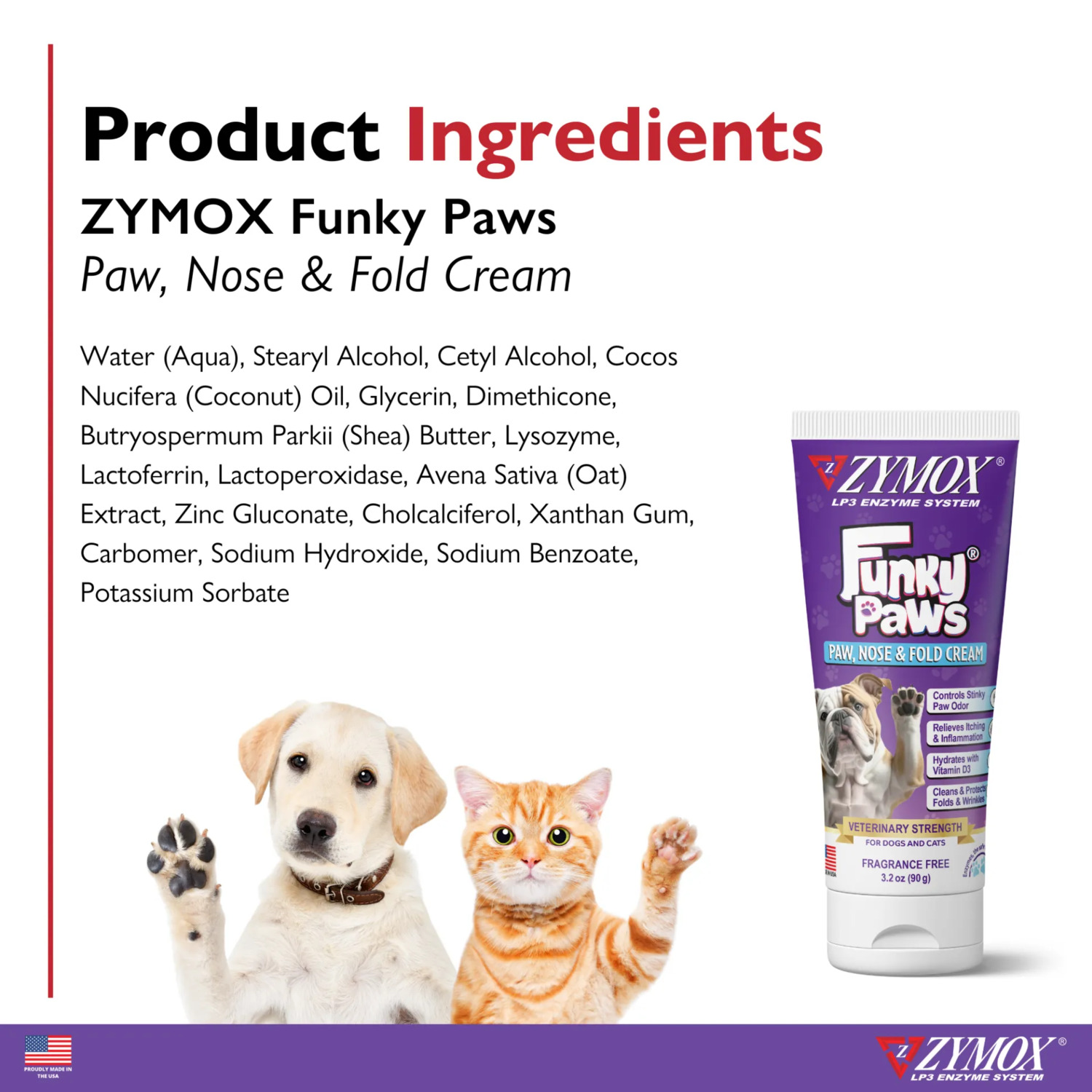 Zymox Funky Paws Dog & Cat Paw, Nose, & Fold Cream, 3.2-Oz