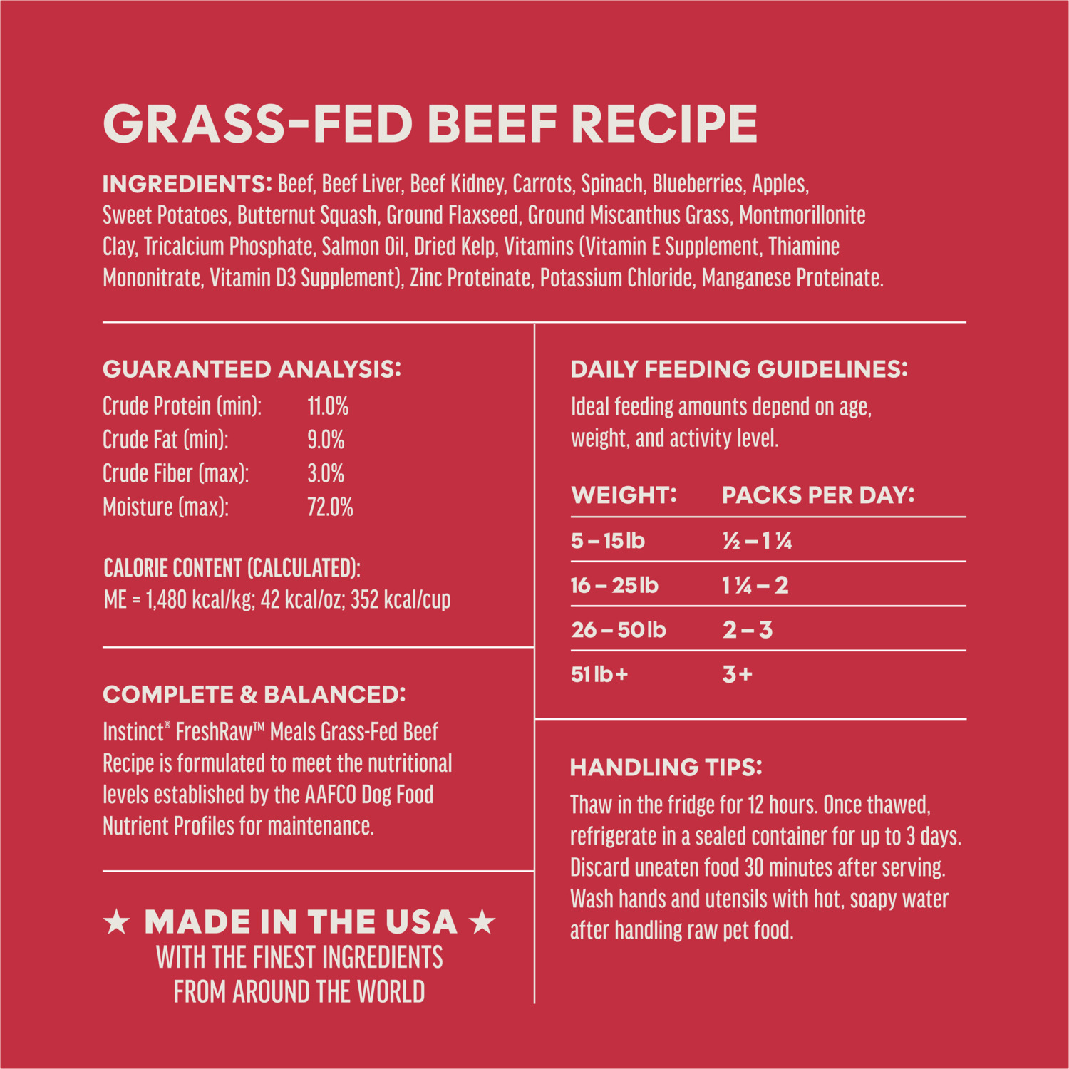 Instinct Freshraw Meals Grass-Fed Beef Recipe Frozen Dog Food, 8-Oz Pack