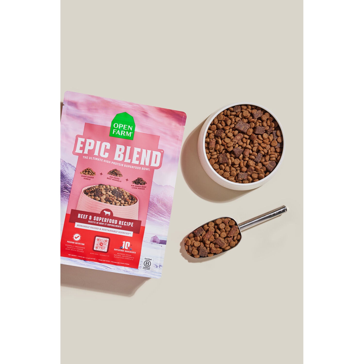 Open Farm Epic Blend Beef & Superfood Recipe Premium Nutrition Dry Dog Food With Air-Dried Morsels, 3.5Lb