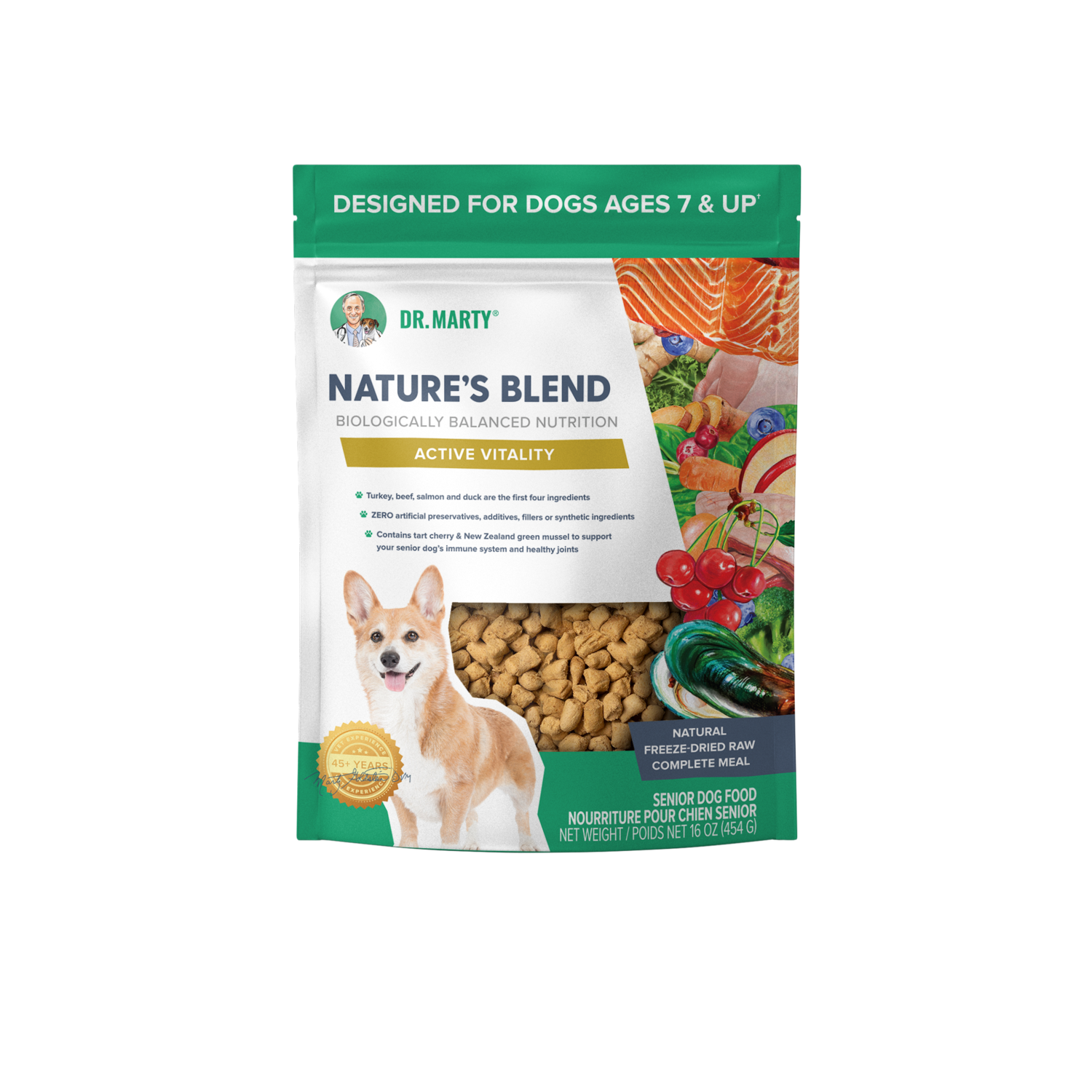 Dr. Marty Nature's Blend Active Vitality Freeze-Dried Raw Senior Dog Food, 16-Oz Bag